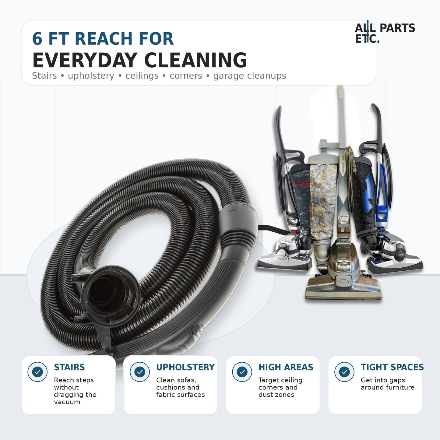 ALL PARTS ETC. 6 Ft Replacement Vacuum Hose for Kirby G Series (G3, G4, G5, G6), Sentria Models & Avalir Compatible with Ultimate G Diamond & More Vacuum Cleaner Hose Attachment