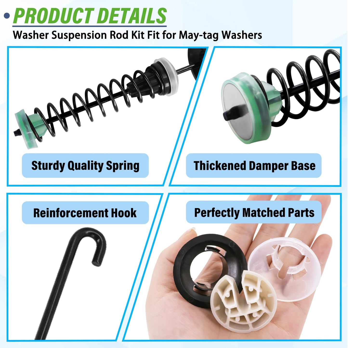 MVWC565FW0 MVWC565FW1 Washer Suspension Rod Kit Fit for May-tag Bravos XL Washing Machine MVW4505MW1 MVWX655DW0 MVWX655DW1 MVW4505MW1 MVW4505MW2 MVW5035MW0 MVW5035MW1 MVW5035MW2 MVWC555DW0 MVWC555DW1