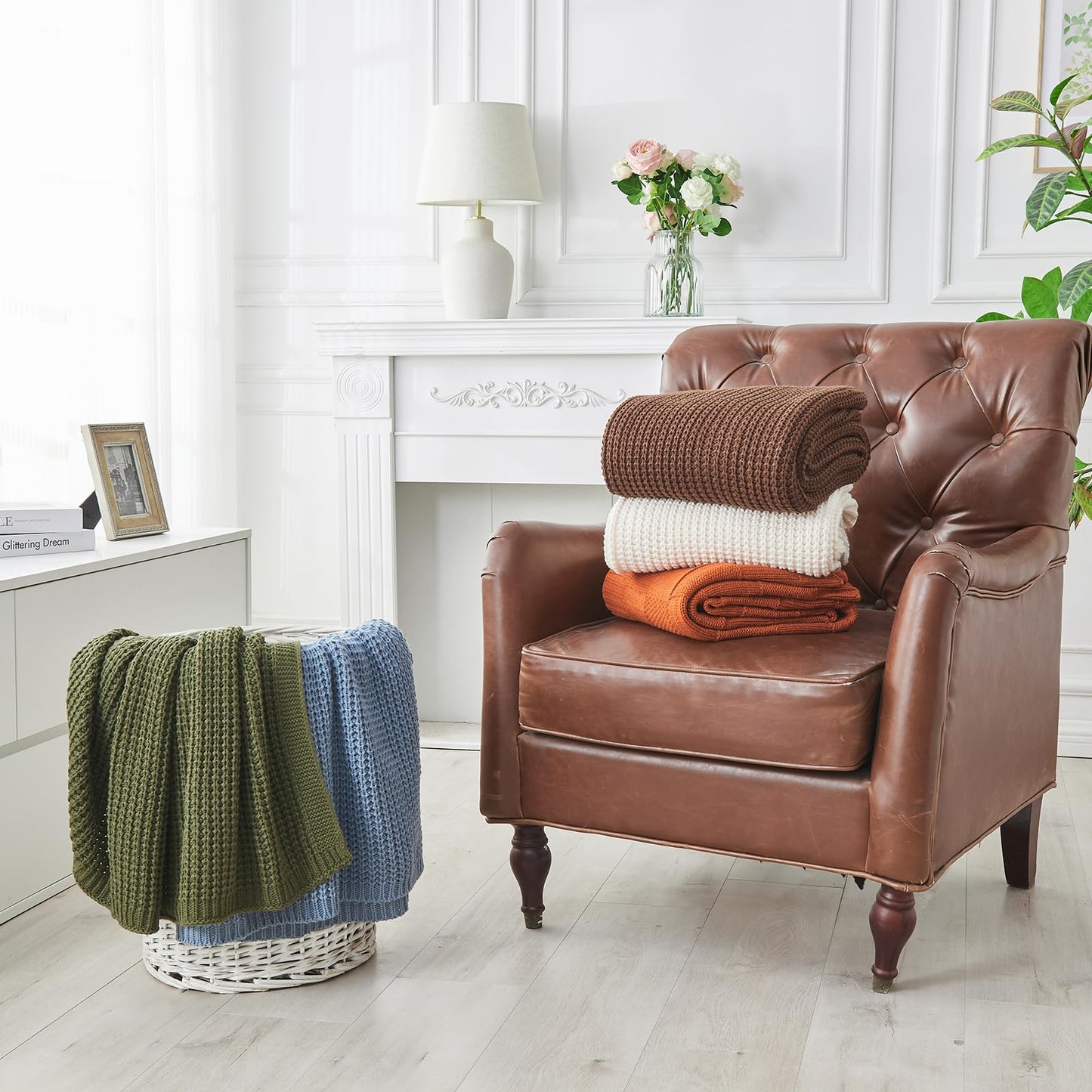 Douceur Brown Throw Blanket for Couch, Soft Chunky Cable Knit Throw Blanket, Classic Fisherman's Rib Stitch Pattern Throw for Living Room Gift, 50"X60"