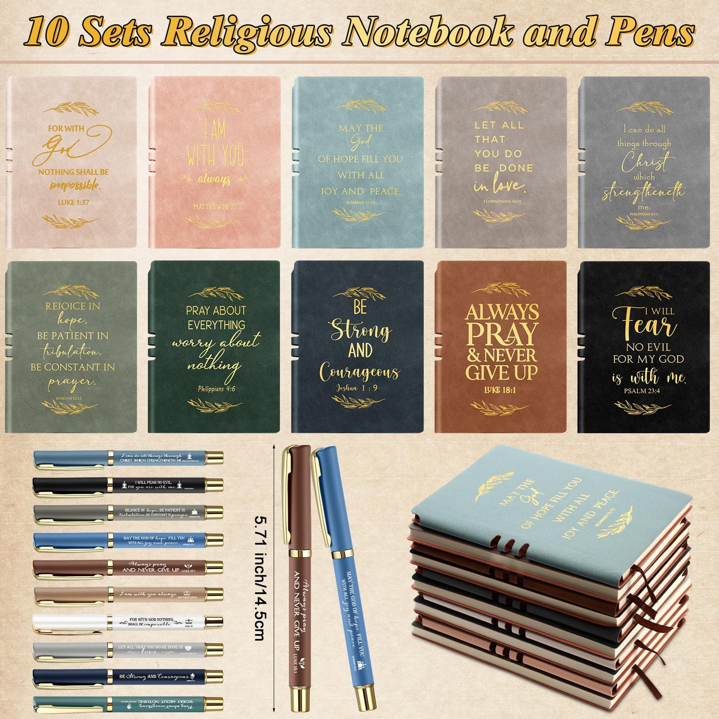 Fulmoon 20 Pcs Christian Notebooks and Inspirational Pens Bible Verse Prayer Journal Religious Scripture Gifts A5 Leather Notebooks Christian Gift for Student Men Women Church Group Pastor