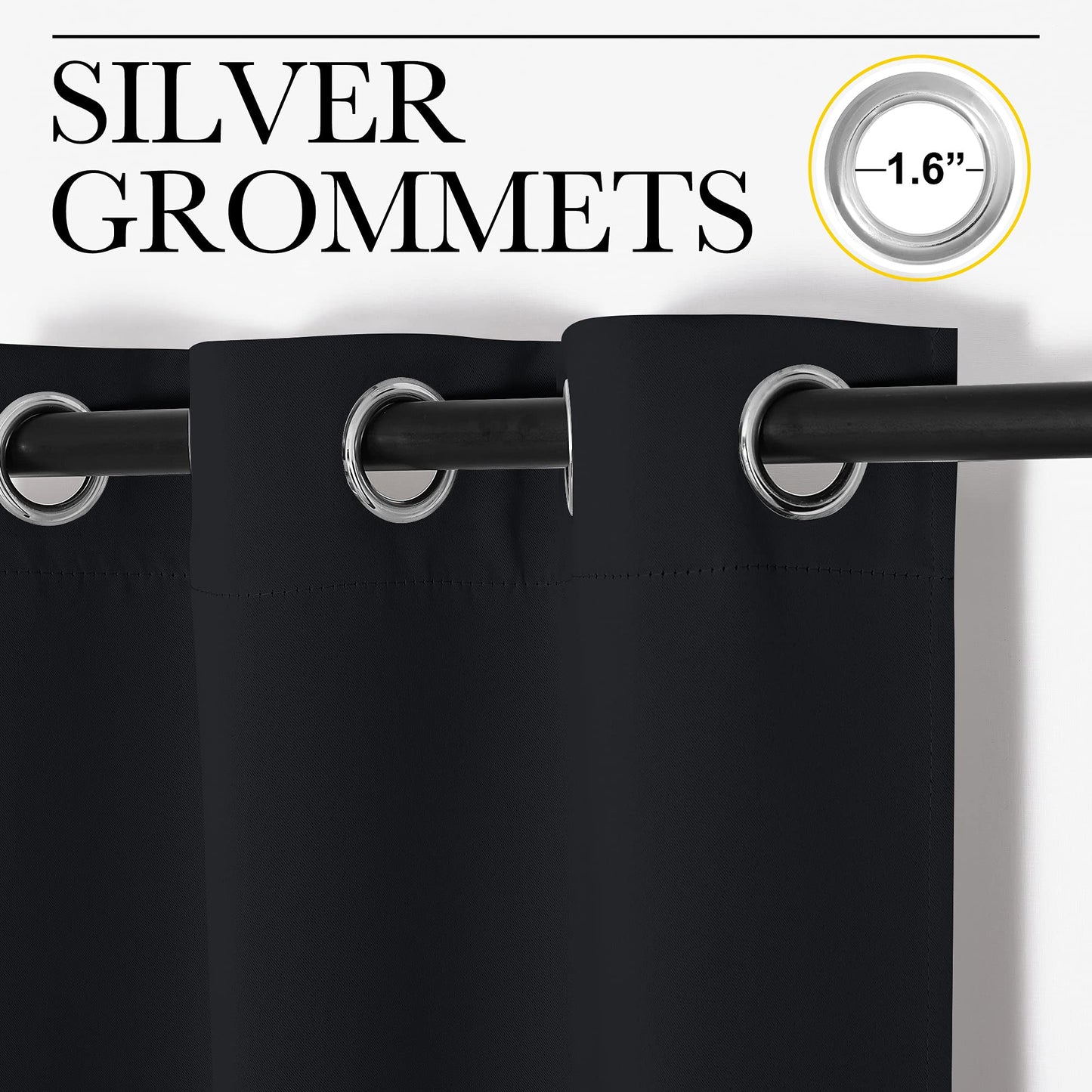 NICETOWN Thermal Insulated Black Blackout Curtains/Drapes 84 inches Length 2 Panels Set for Living Room, 42 inches Wide, Privacy Sound Reducing Room Darkening Draperies Window Treatment