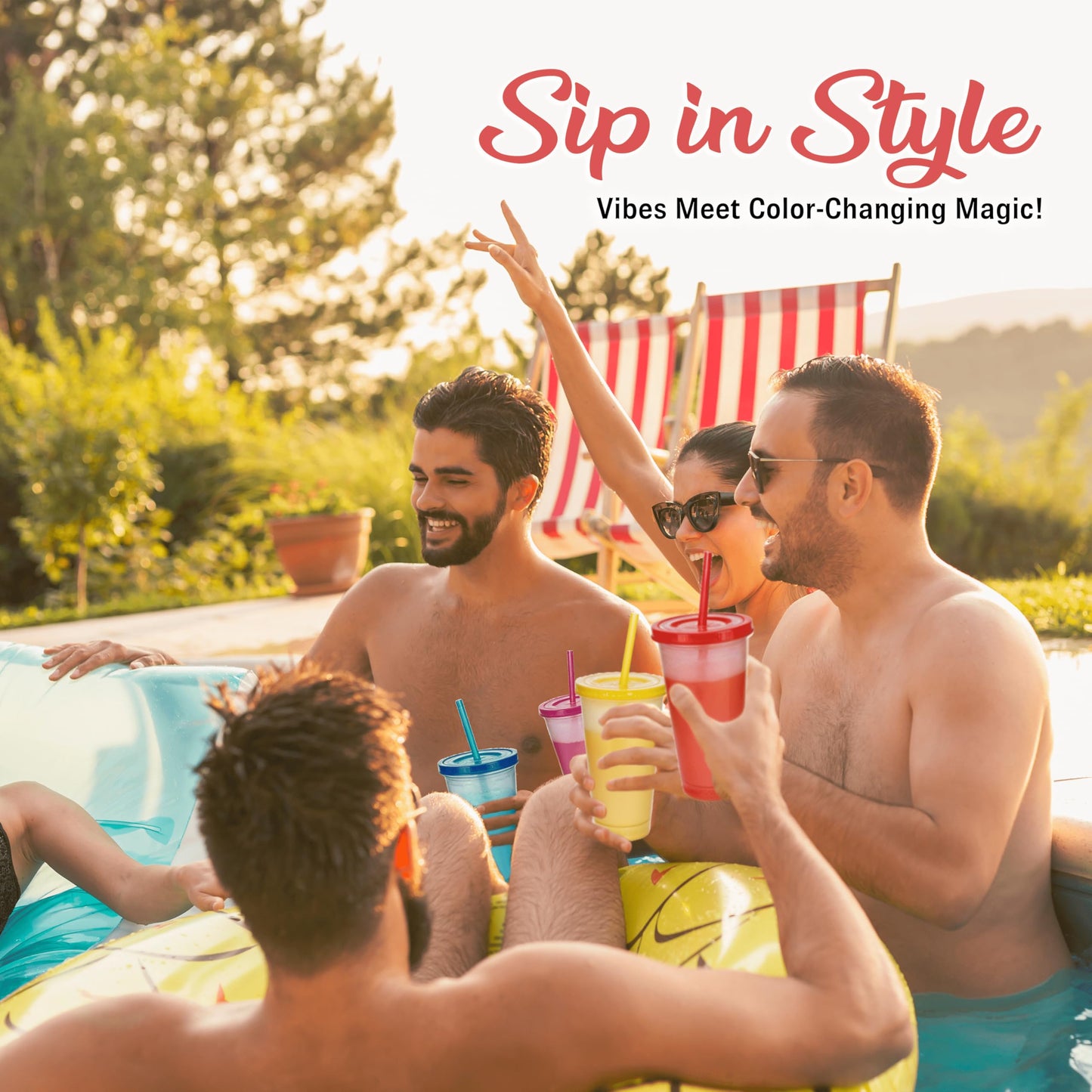 EXITOGLOBAL 19pcs 24oz Color Changing Cups with Lids and Straws, Color Changing Tumbler, Reusable Cups with Lids in Multicolors Perfect for Cold Drinks, Cold Coffee, Smoothie etc