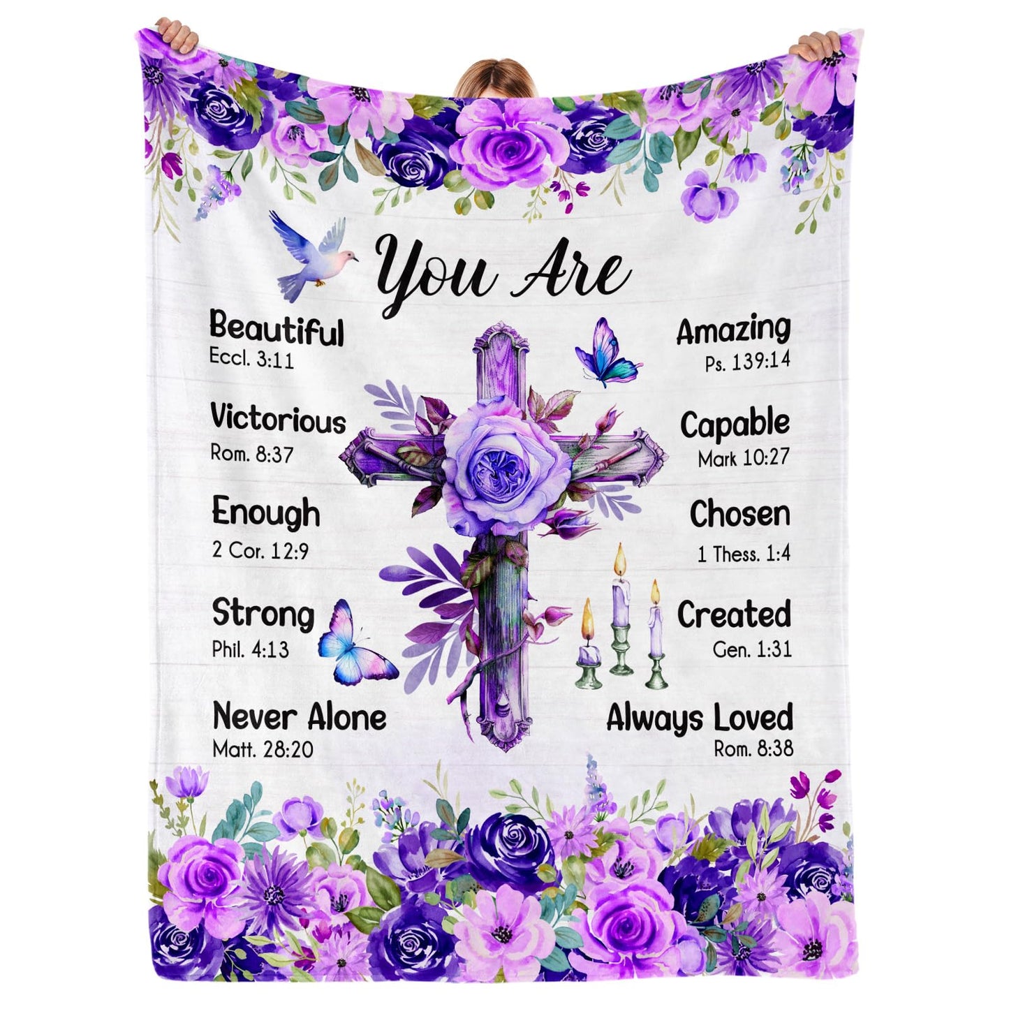 Purdicra Christian/Religious/Inspirational/Spiritual Birthday Gifts for Women, Baptism Gifts for Girl, Religious Gifts for Mom Sister Friend, Purple Blanket, Christian Throw Blanket 50" x 60"