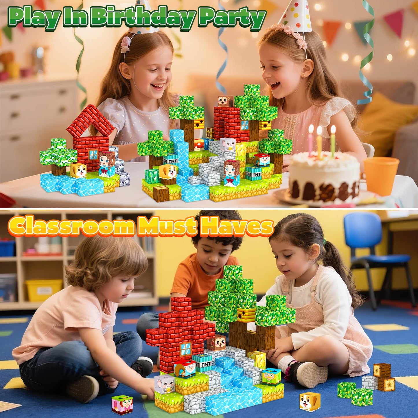 Magnetic Blocks, Magnet Cubes Building Blocks Toddler Travel Toys for 3-5 5-7 8-13 Year Old Boys Girls, Montessori Sensory Kids Toys & Games, Kids Birthday Decorations Party Favors Gifts