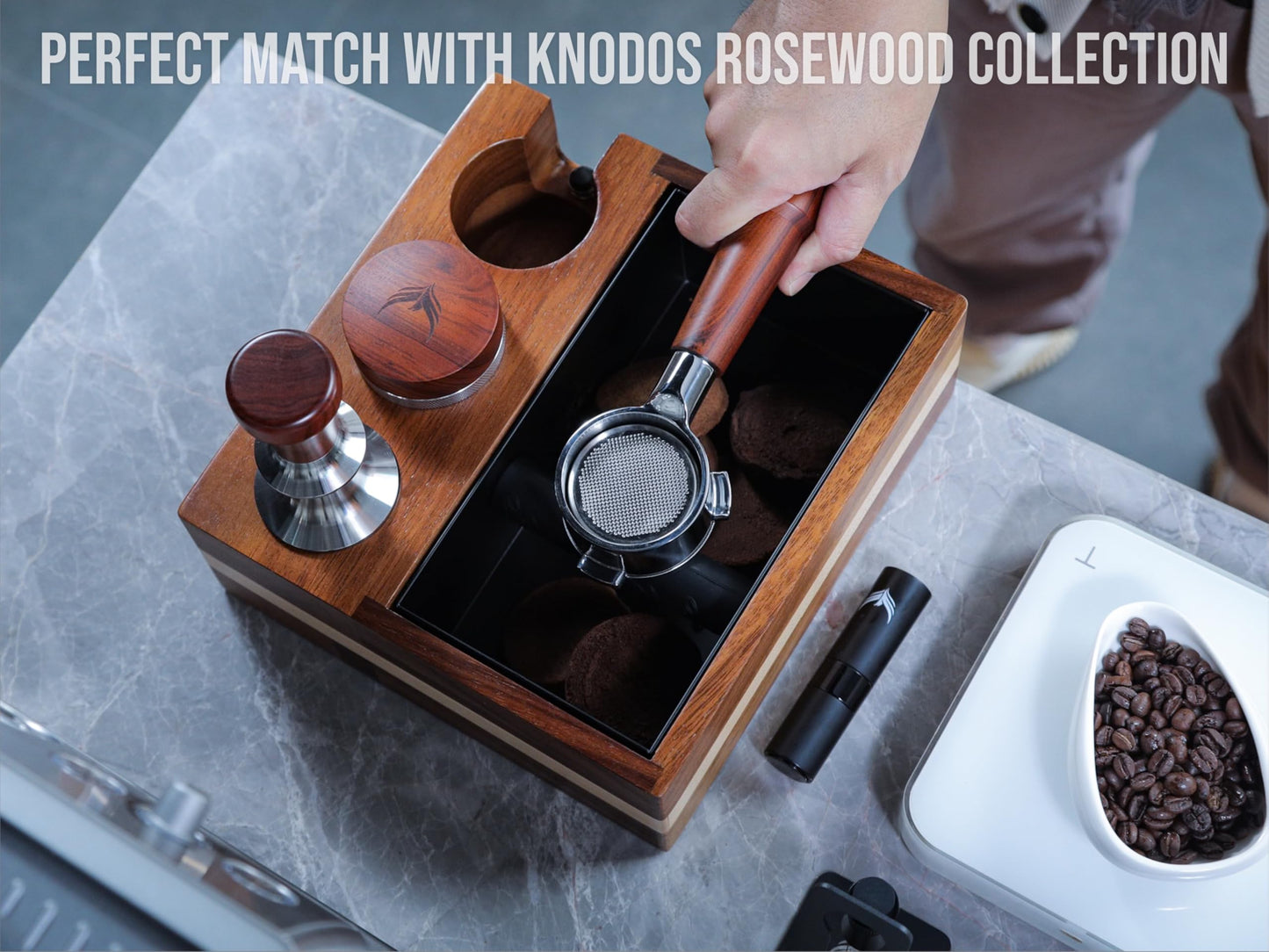 KNODOS 54mm Bottomless Portafilter Breville Compatible Rosewood Handle & Naked 18-21 Gram Filter Basket Included Fits Barista Express, Pro, Touch, Bambino Plus, Infuser, Duo Temp Pro Impress