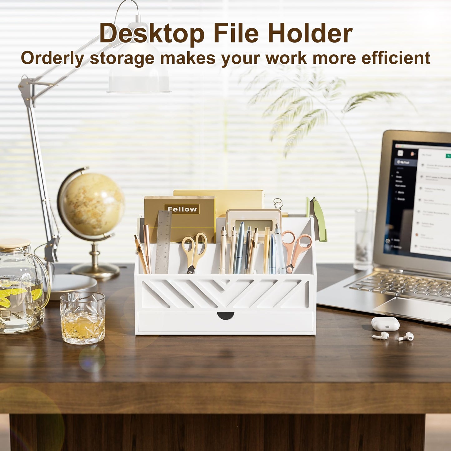 SRIWATANA White Mail Organizer Countertop, 5 Slots Mail Holder with Drawer, Office Desk Organizer, Letter Sorter File Bill Holder Paper Storage for Home Office School