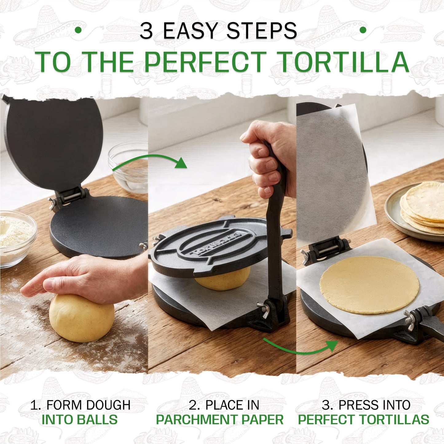 Tortillada – Premium Tortilla Press Cast Iron with Recipes E-Book (12 Inch)