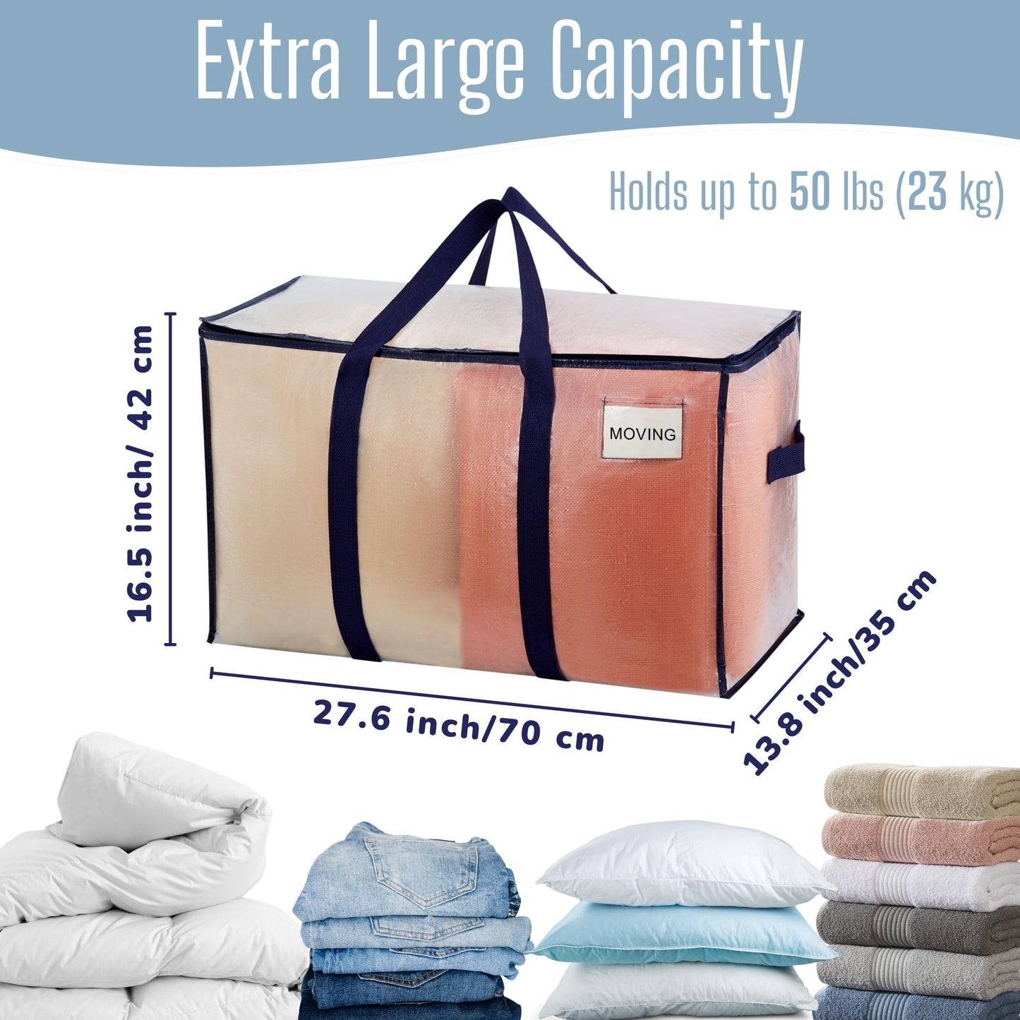 VENO 6 Pack Heavy Duty Moving Bags, Extra Large Storage Bags with Reinforced Handles & Strong Zippers, Foldable & Reusable Moving Box Alternative for Clothes & Dorm Storage