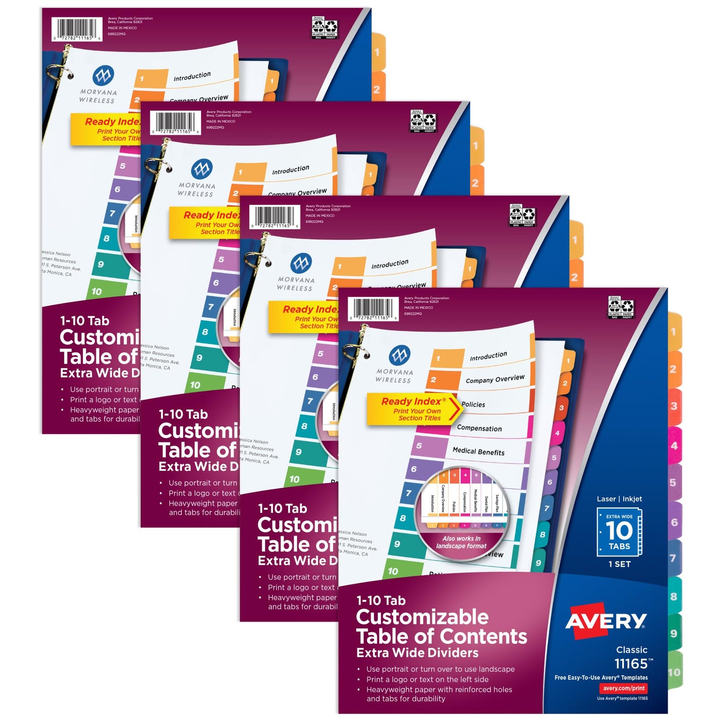 Avery Extra-Wide Dividers for 3 Ring Binders, 10 Tabs per Set, Customizable Table of Contents, Multicolor Tabs, Works Great with Sheet Protectors (4 Sets of 34776)