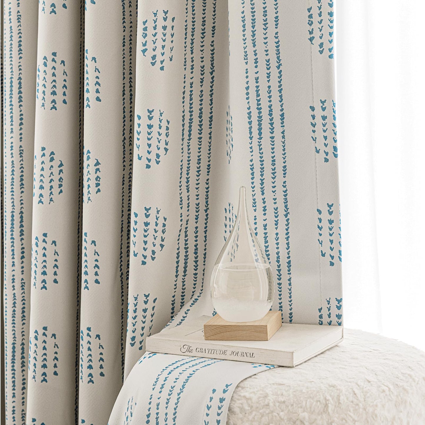 ugoutry 100% Boho Blackout Curtains 84 Inches Long for Bedroom, Blue on Beige Patterned Bohemian Curtains for Living Room, Geometric Striped Thermal Insulated Window Drapes Gromment Top 2 Panels