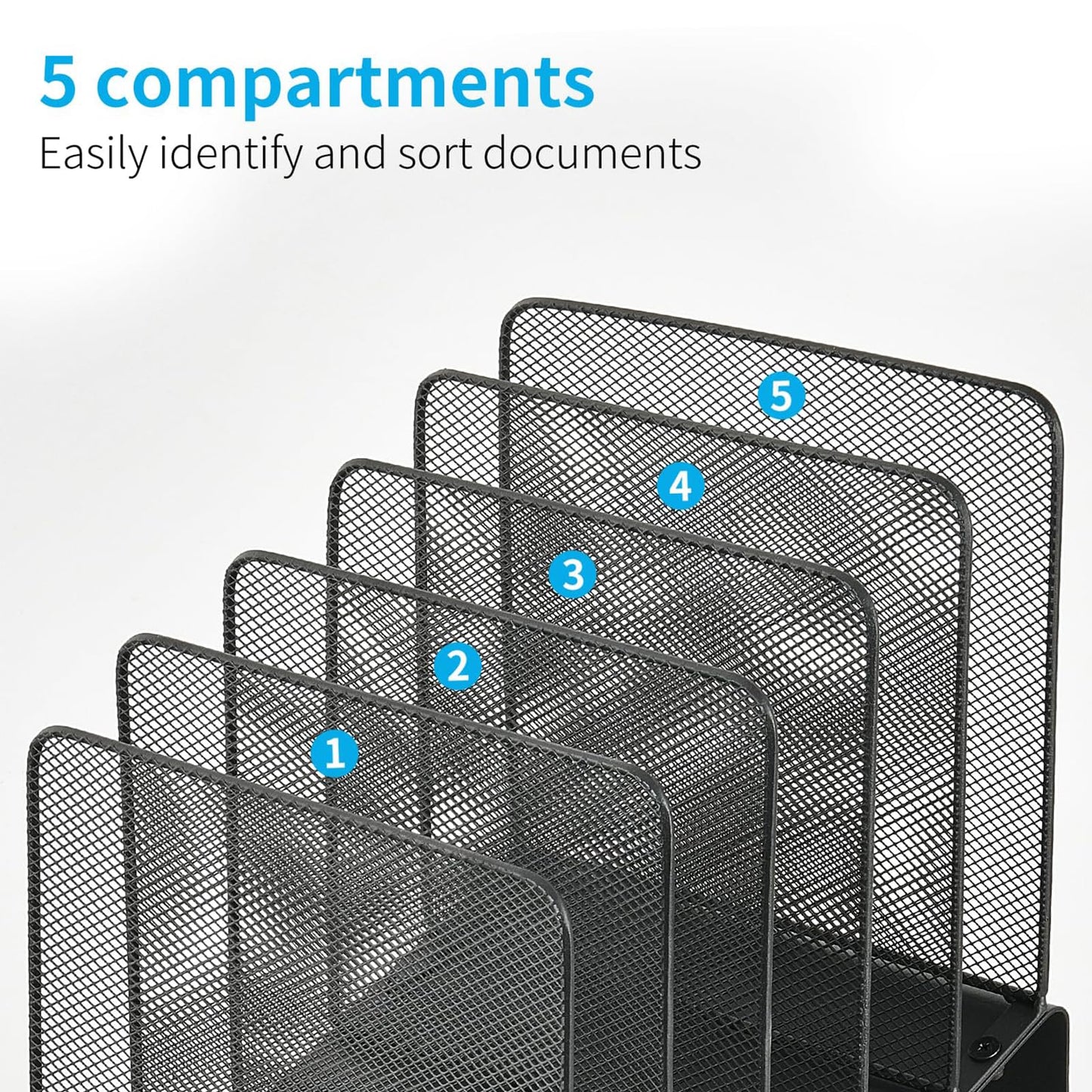 LEKETREE File Organizer for Desk, File Folder Organizer with 5-Section Vertical Rack, Suitable for Home Office Document Organization and Storage(Black 2-Pack)