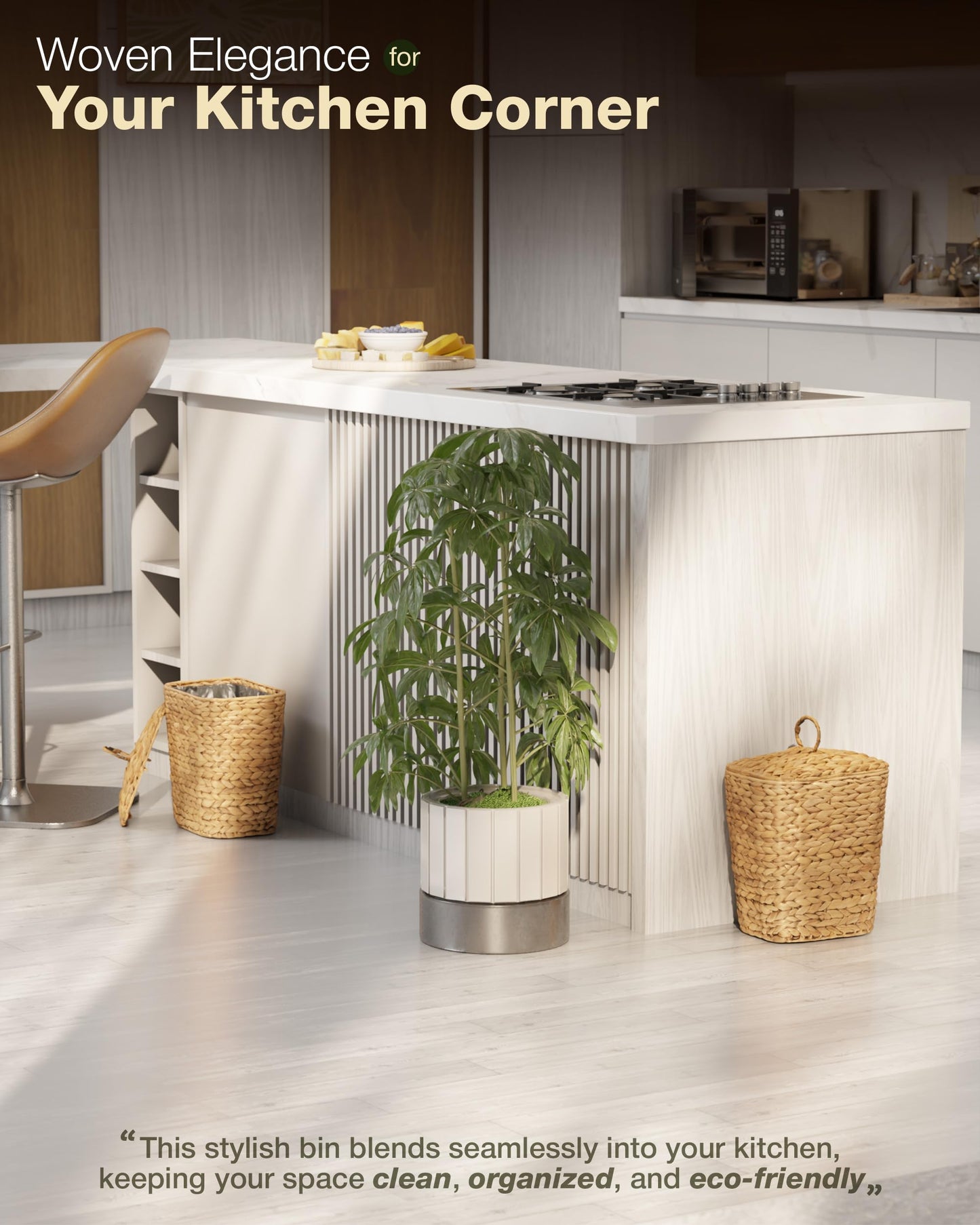 BLUEWEST 2.6 Gallon Wicker Bathroom Trash Can with Lid, Handwoven Rattan Wastebasket with Removable Plastic Inner Bin Decorative Waste Basket for Bedroom, Office, or Kitchen