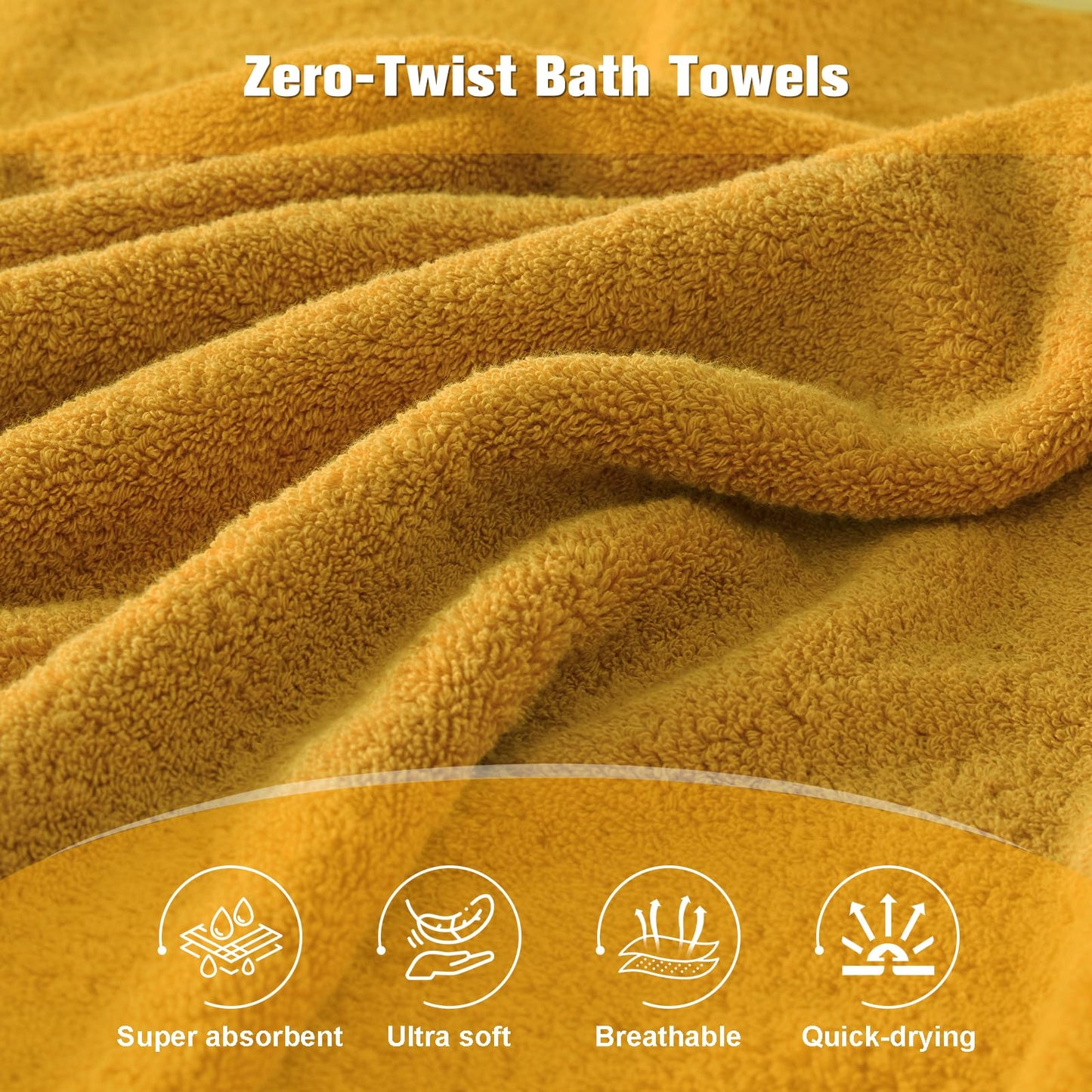 COZYART Gold Bath Towel Set 6pcs, Turkish Cotton Bathroom Towel Sets Soft Absorbent and Durable 650 GSM Luxury 6 Pcs with 2 Bath Towels, 2 Hand Towels, 2 Washcloth