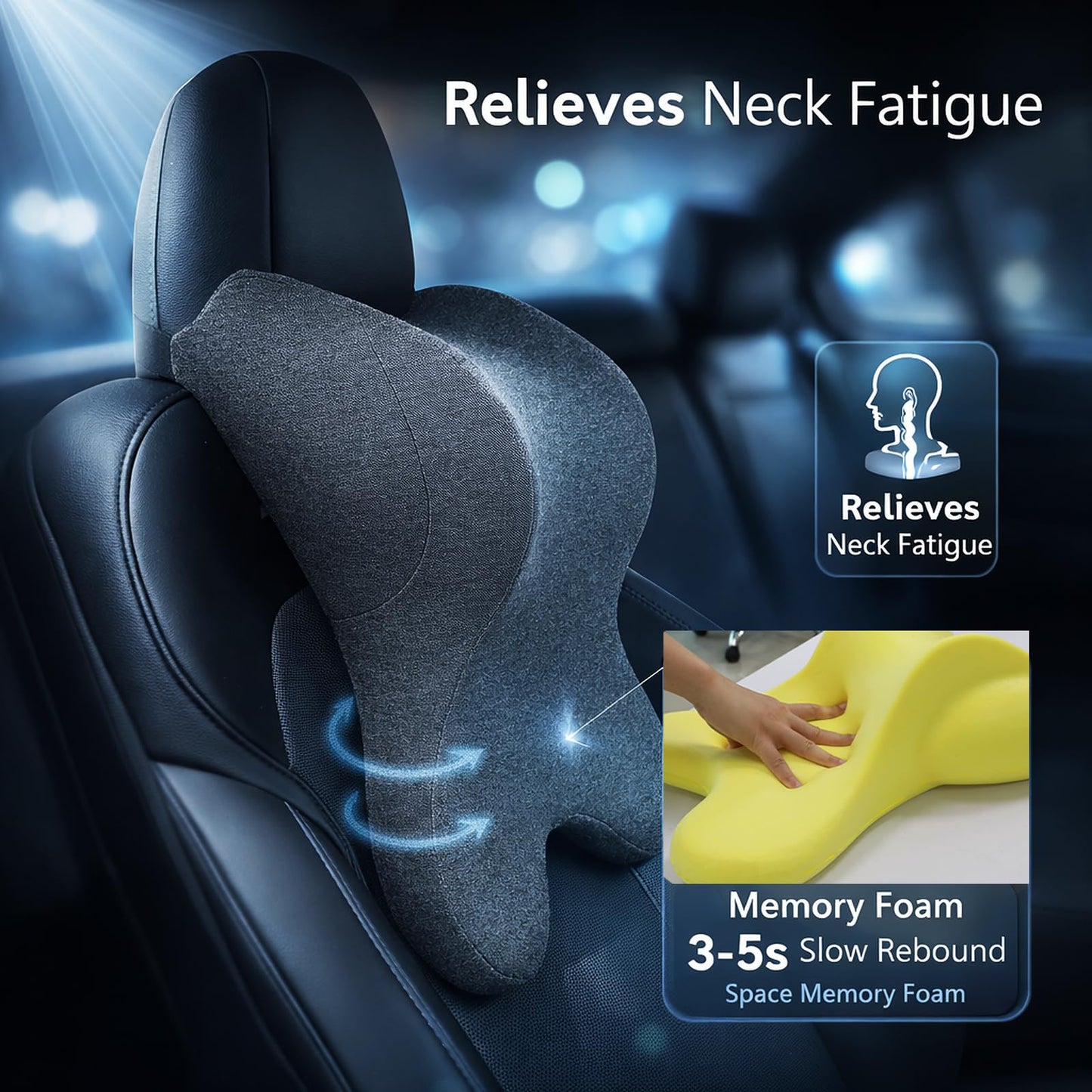 RaoRanDang Car Neck Pillow for Driving Gaming Chair Headrest Pillow Office Chair Neck Pillow Ergonomic Design Double Straps Design Suitable for Different Heights