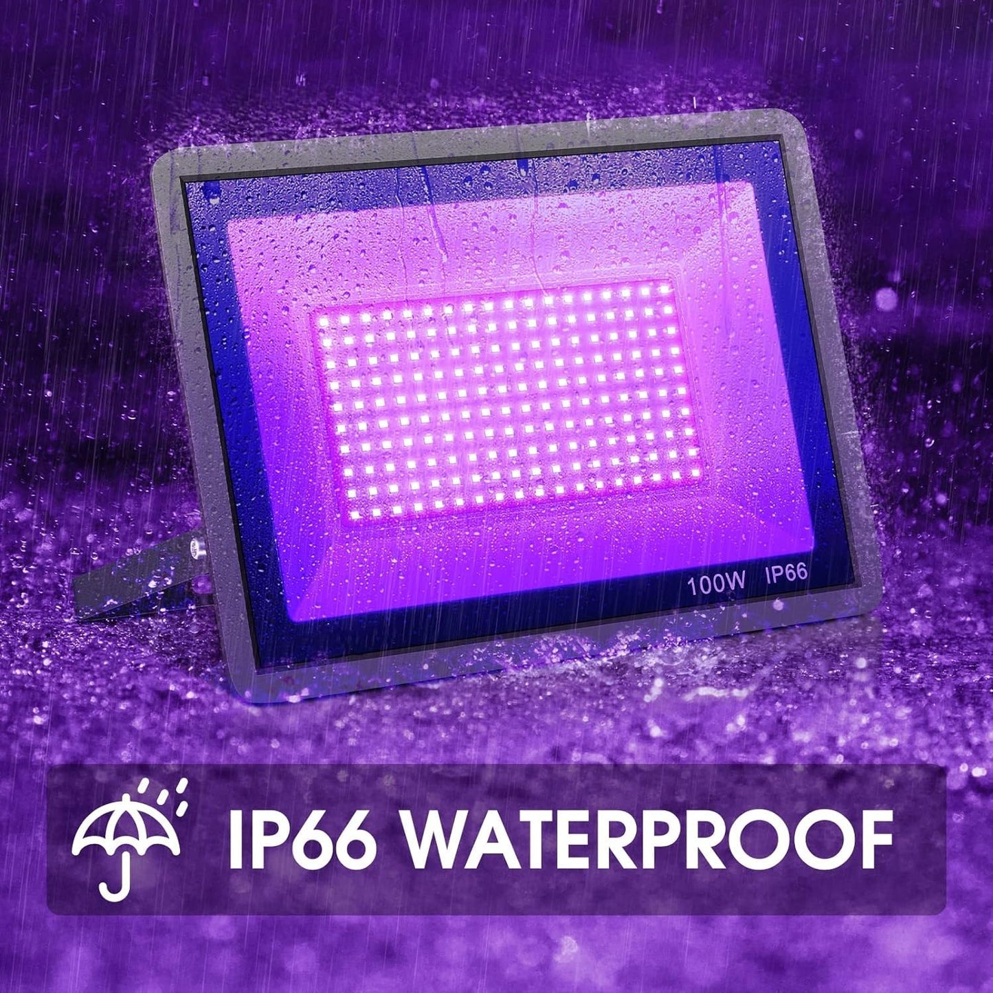 YANYCN 3 Pack 100W LED Black Lights, Blacklight Flood Light with Plug and Switch, 120V IP66 Waterproof Blacklight for Halloween Party, Glow in The Dark, Stage Light, Body Paint, Neon Glow