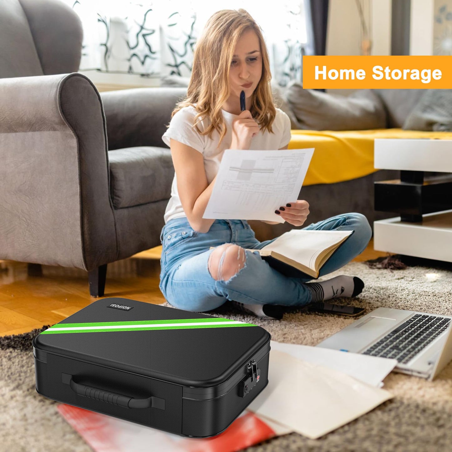 Noiposi 5200℉ Fireproof Document Box, 16.1x 11.4x4.3 Inch Waterproof and Fireproof Document Organizer,Portable Home Travel Safe Storage Box for Legal Size Documents,File and Birth Certificate,Black
