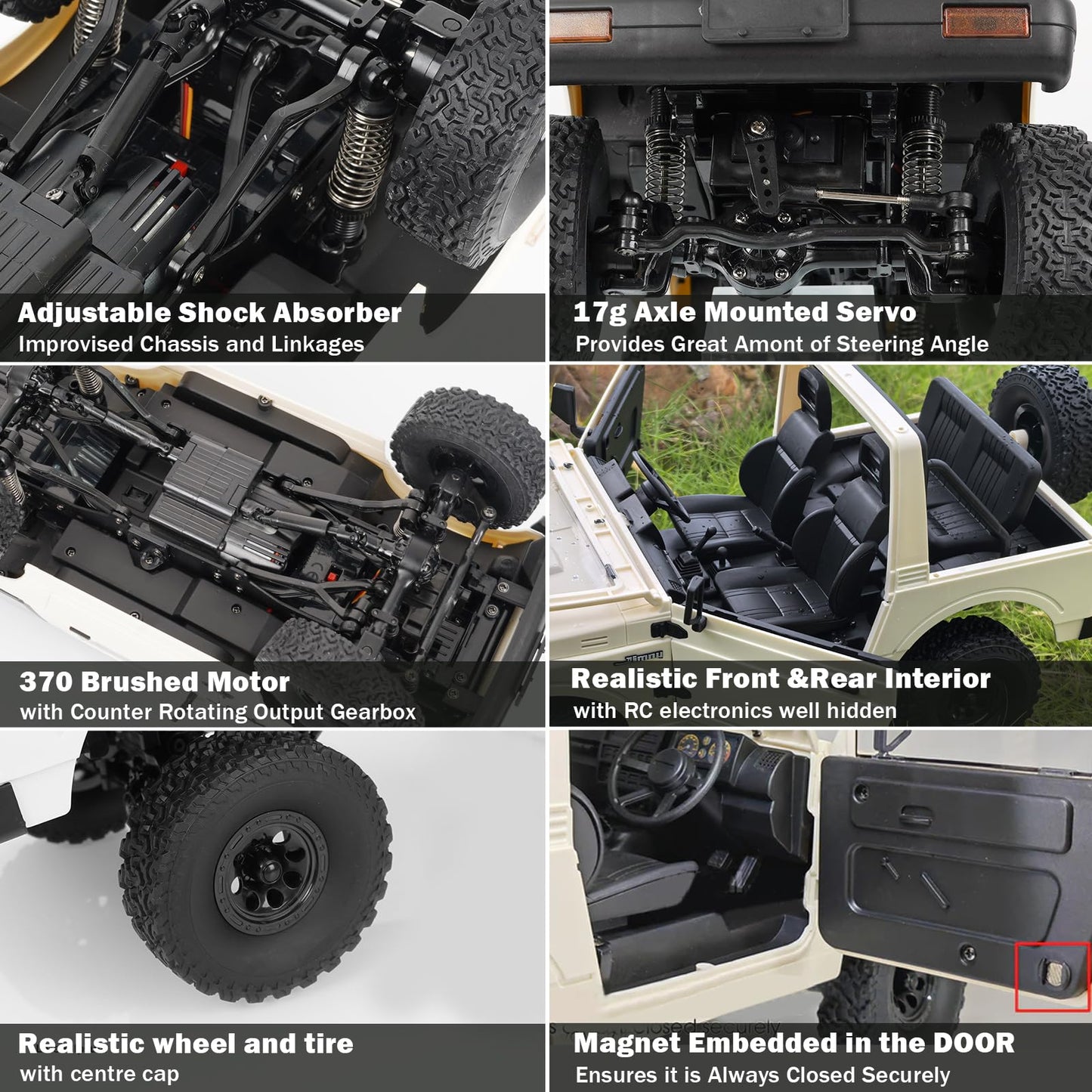 1/10 RC Crawler, WPL C74-1 Jimny JA11 RC Rock Crawler 4x4 2.4Ghz Remote Control Off Road Truck, 4WD RC Pickup Truck RTF with LED Light Hobby Grade Toy Gifts for Adults