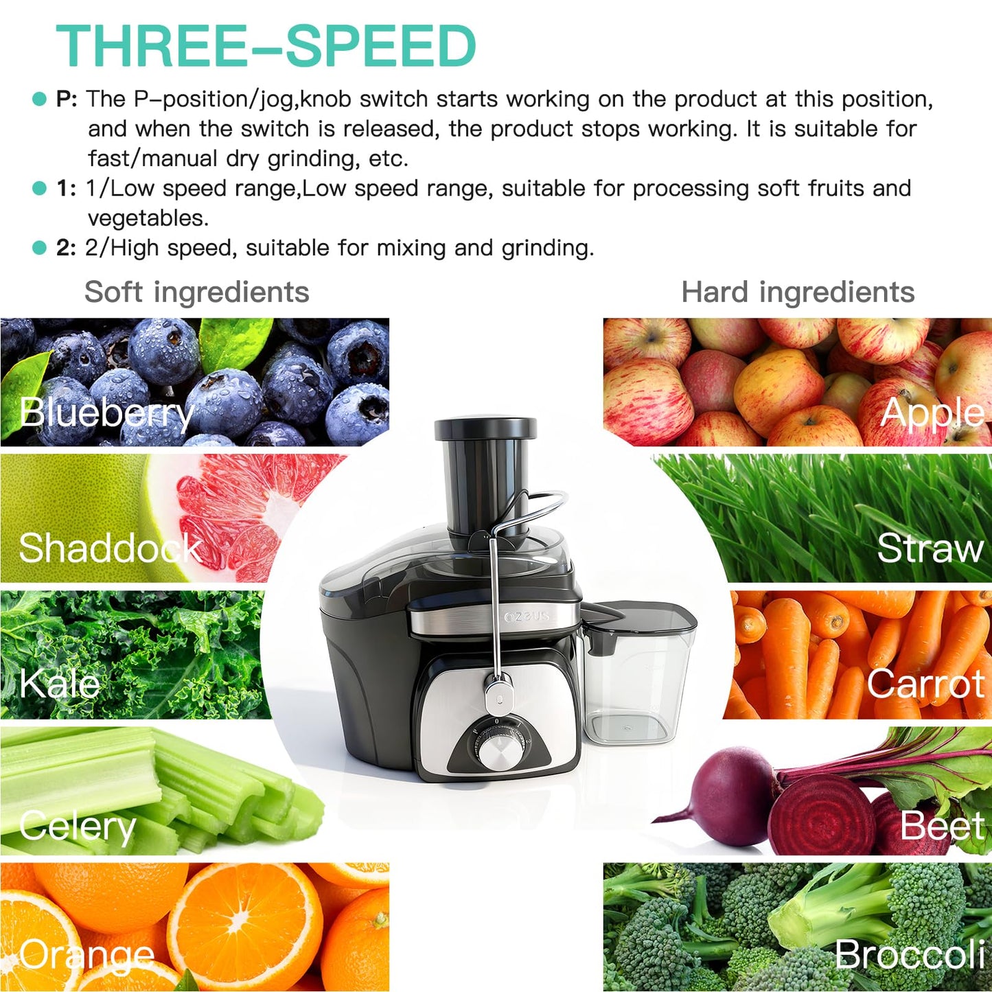 AZEUS Centrifugal Juicer Machines, Juice Extractor with Germany-Made 163 Chopping Blades (Titanium Reinforced) & 2-Layer Centrifugal Bowl, High Juice Yield, Easy to Clean, Anti-Drip,100% BPA-Free