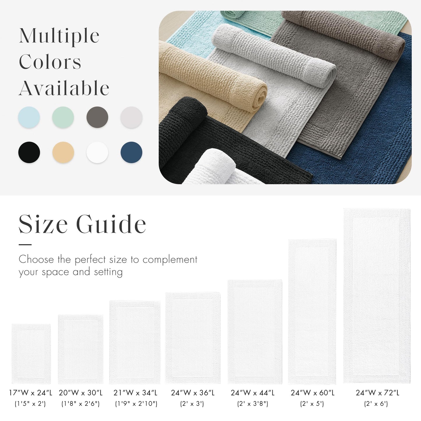 Madison Park Splendor Reversible 100% Cotton Tufted Bathroom Rug-3000 GSM Hotel Quality Luxurious Plush Medium Pile Bath Mat Absorbent, Quick Dry, Shower Room Décor, 17x24 White
