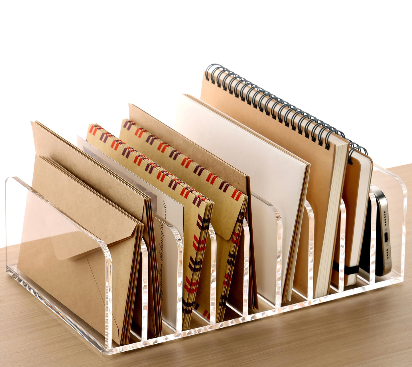 SANRUI Mail Organizer, Clear Acrylic Desk Organizer,Letter Holder for Desk,9-Compartment Small File Holders Paper Organizer Mail Sorter for Office,Home, School