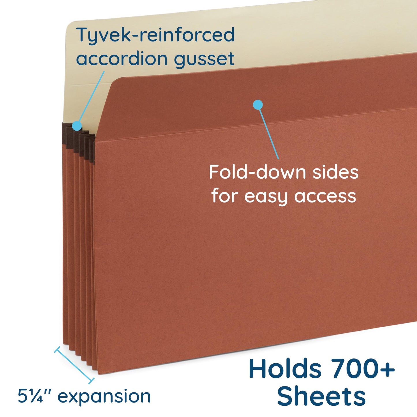 Blue Summit 10 Redwell Folders Letter Size, Brown Accordion File Folders, 5.25” Red Rope Expandable Pockets, Expanding Organizer
