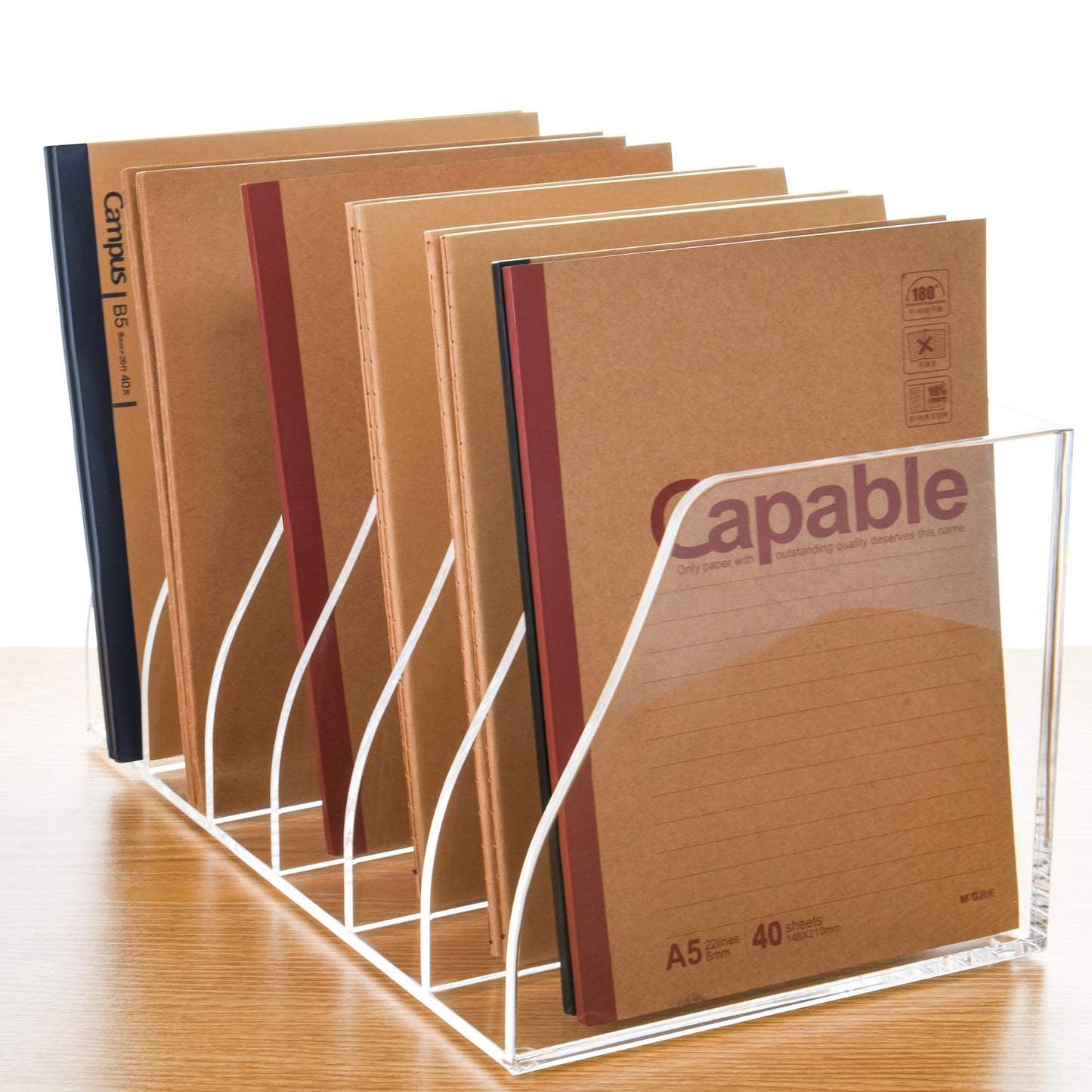 AIMOLLY Acrylic Magazine File Holder, 6 Vertical Compartments Desk Document Sorter Organizer, Clear Folder Rack Binder for Office/Home/Classroom, for Documents, Tablet, Magazines, Books & Accessories