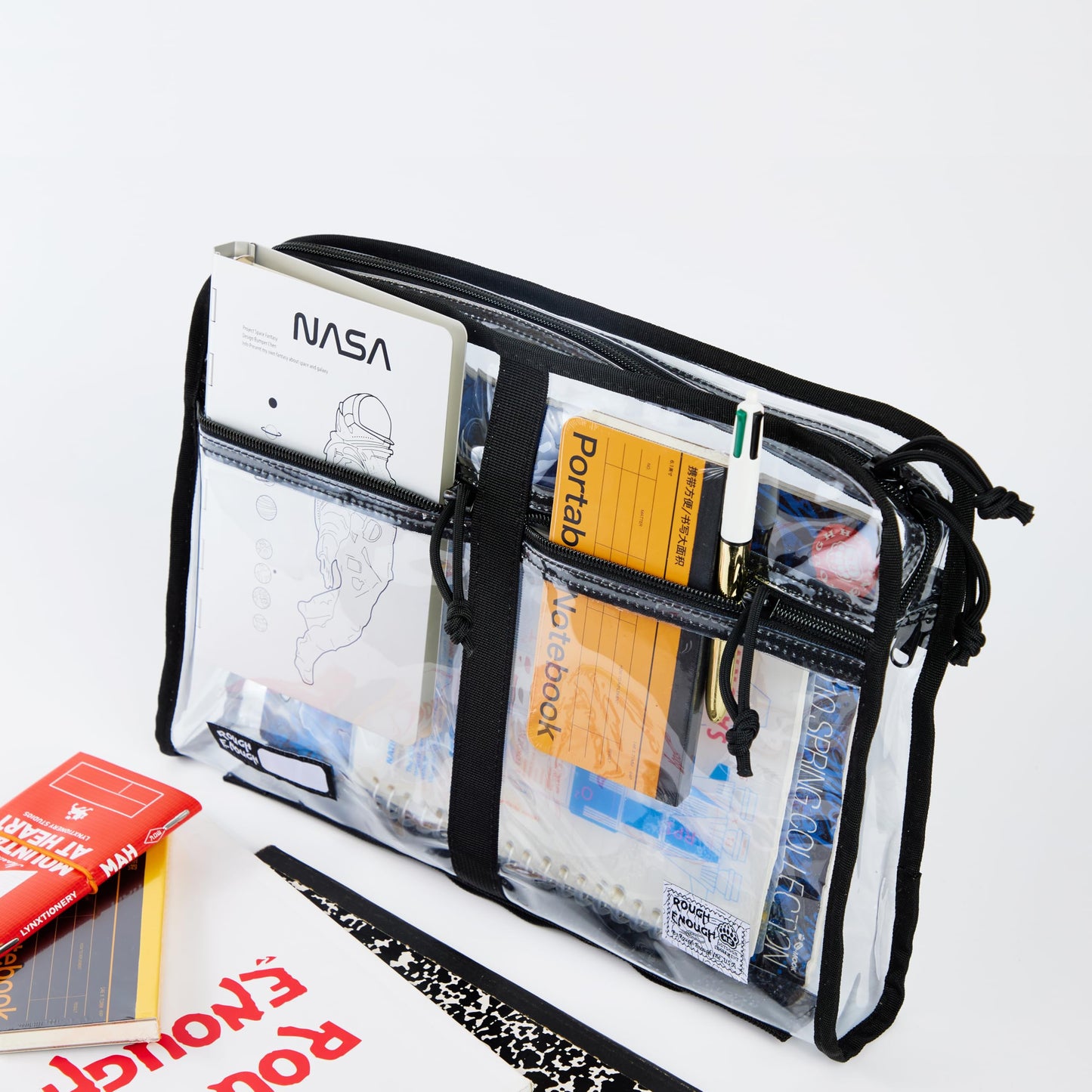 Rough Enough Clear Plastic File Folder Organizer, A4 Size Water-Resistant Document Bag & Portfolio Case for Office, Art, Travel, Home Paper Storage with Handle