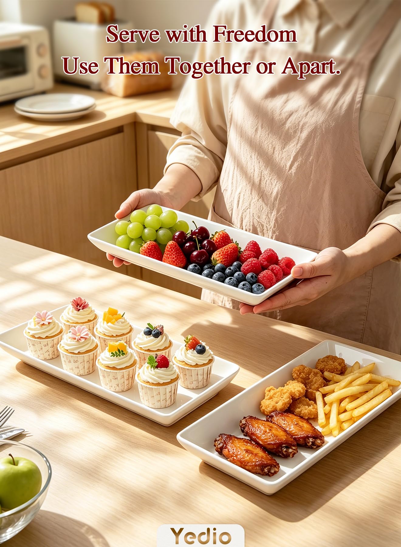 Yedio 3 Tier Serving Tray Set 14 Inch Porcelain Tiered Serving Platters, Collapsible Sturdier Stand with Stable Cross Bars, Three Layer Serving for Party Entertaining Food Display Fruit Dessert