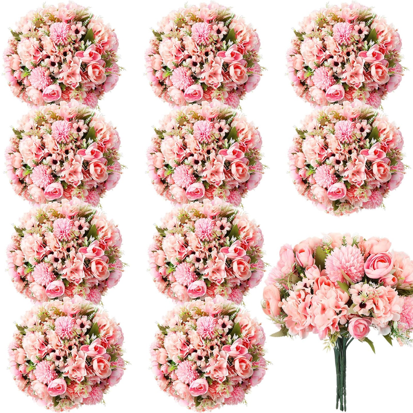 Tigeen Peonies Artificial Flowers Faux Roses Silk Flowers Hydrangea Artificial Bouquet for Wedding Table Centerpiece Floral Vase Home Office Bridal Decor(Pink,12 Bundles)