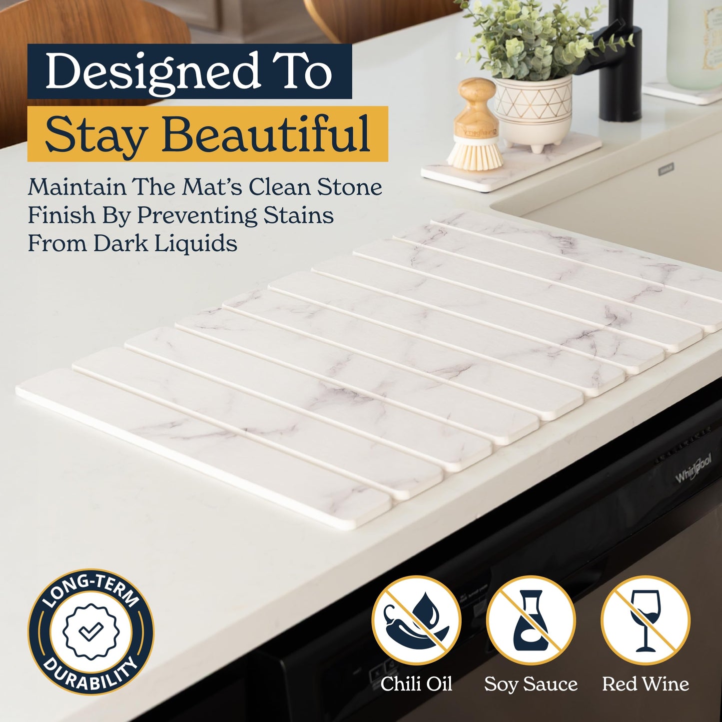 Oleex 3-Pack Stone Dish Drying Mat Set Includes 1 Large 24”x16” & 2 Small 4”x9” for Kitchen Counter-Collapsible Diatomaceous Earth Pad Absorbs Water & Dries Dishes Fast, Non-slip, Odor-Resistant Mats