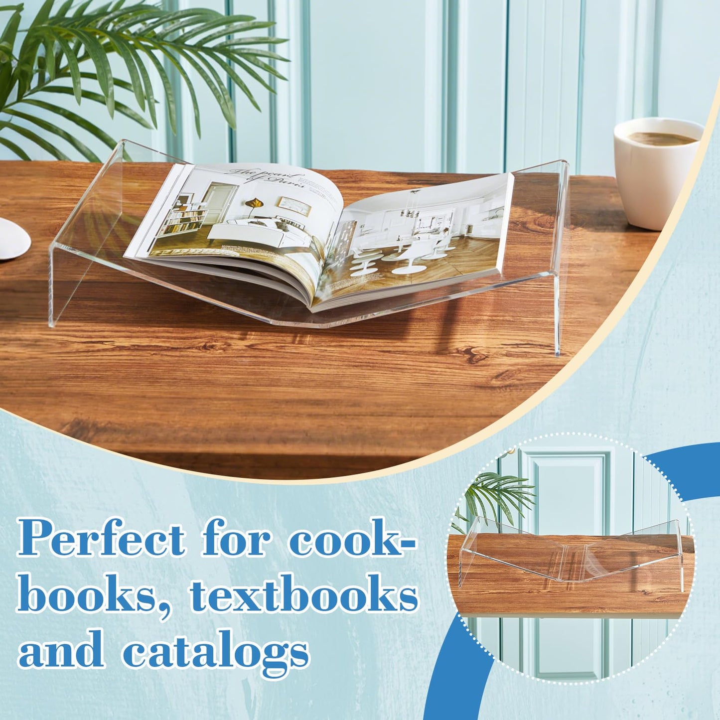 Sintuff Extra Large Acrylic Open Book Display Stand 19.63" W X 12" D X 3.5" H, Open Bookstand Holder for Display and Reading Cookbooks, Art Books, Bibles, Magazines