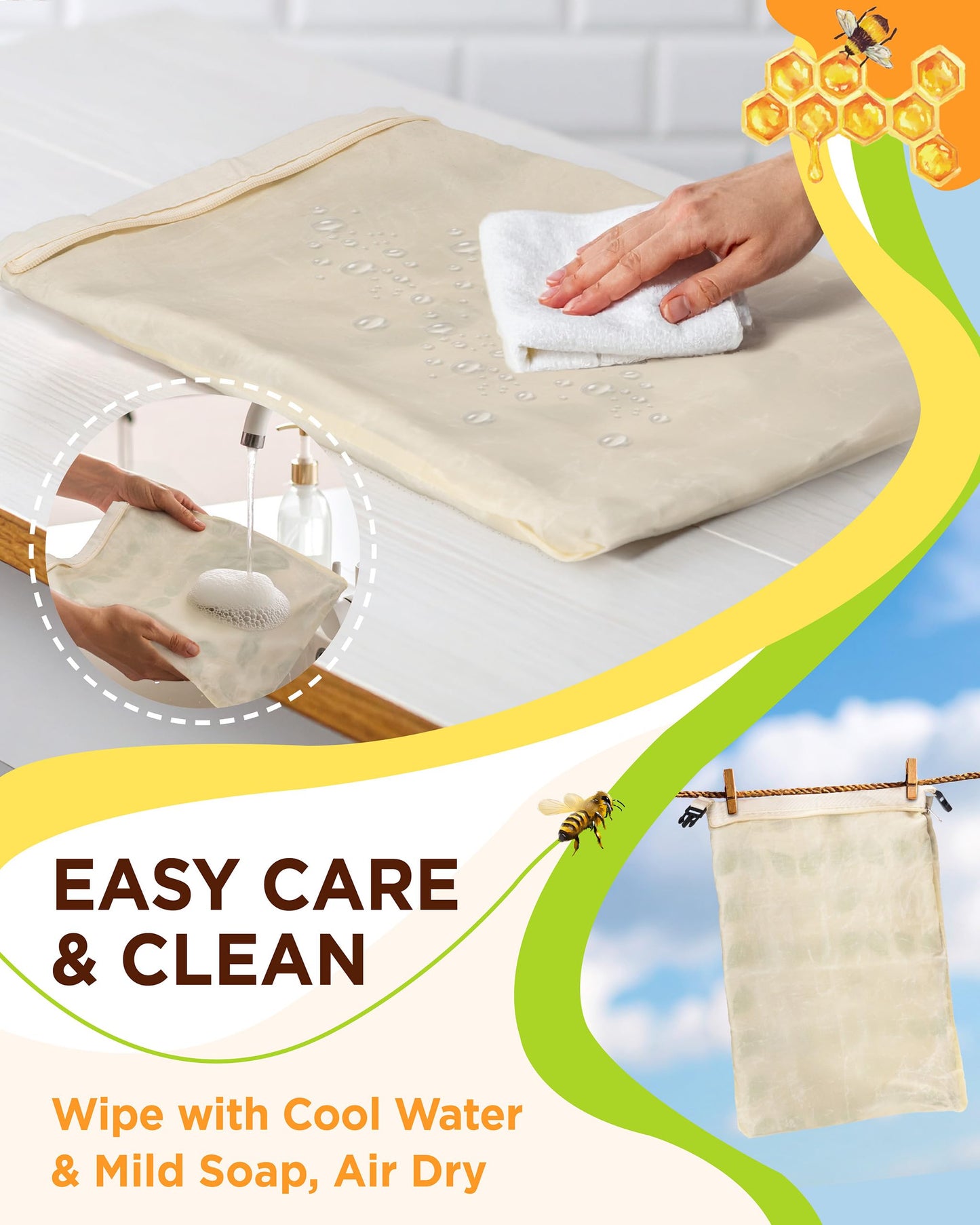 Beeswax Bread Bag for Homemade Bread, Sourdough Bread Bags with Zipper, 2 Pack XL 13"x17" Natural Beeswax Lined Cotton Bread Storage Bags, Freezer Safe, Keep Fresh