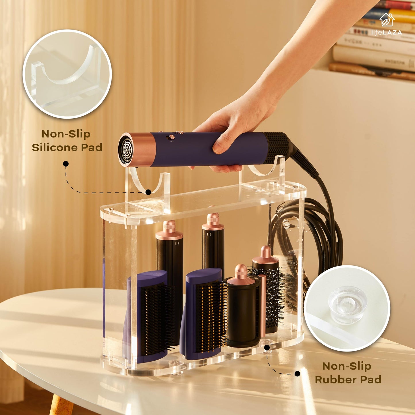 LifeLAZA Acrylic Holder and Organizer Compatible with Airwrap of Dyson and Airwrap Attachments, Airwrap Stand Storage, Countertop Airwrap Styler Rack Compatible with Airwrap Accessories