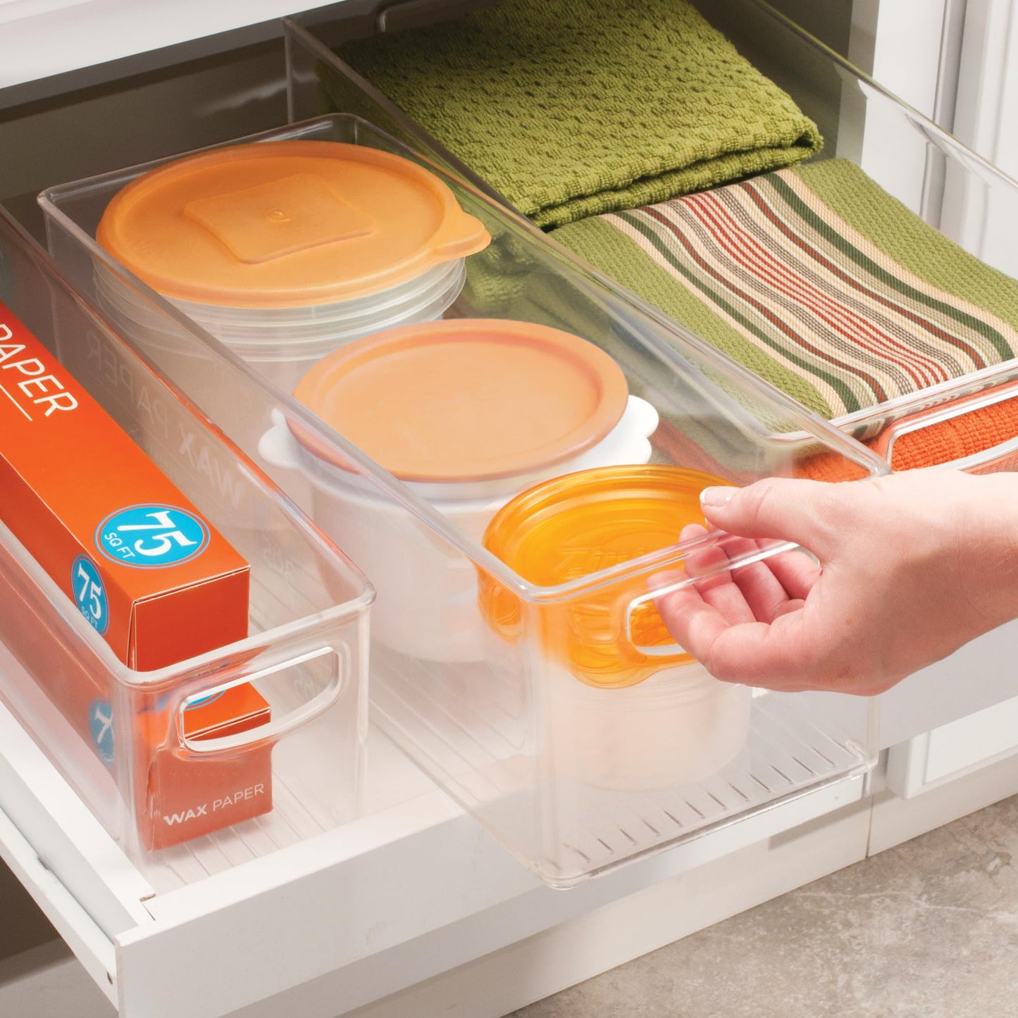 iDesign Plastic Stackable Pantry Bin for Kitchen Cabinets or Fridge, Set of 2, Clear, Made in USA