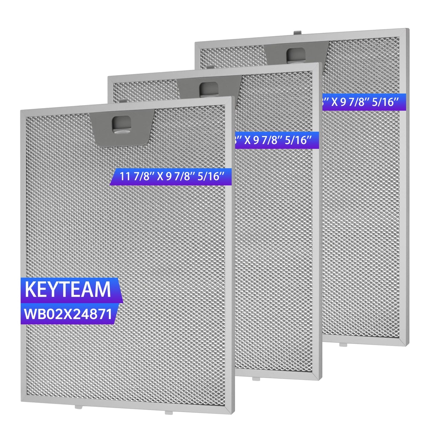 3 Pack-GE Range Hood Filter Replacement WB02X24871,(11-7/8"×10-1/5"×5/16" Metal Grease Filters), Compatible with GE JVW5361EJ1ES JVW5361EJ2ES JVW5361SJSS JVW5361BJ1TS