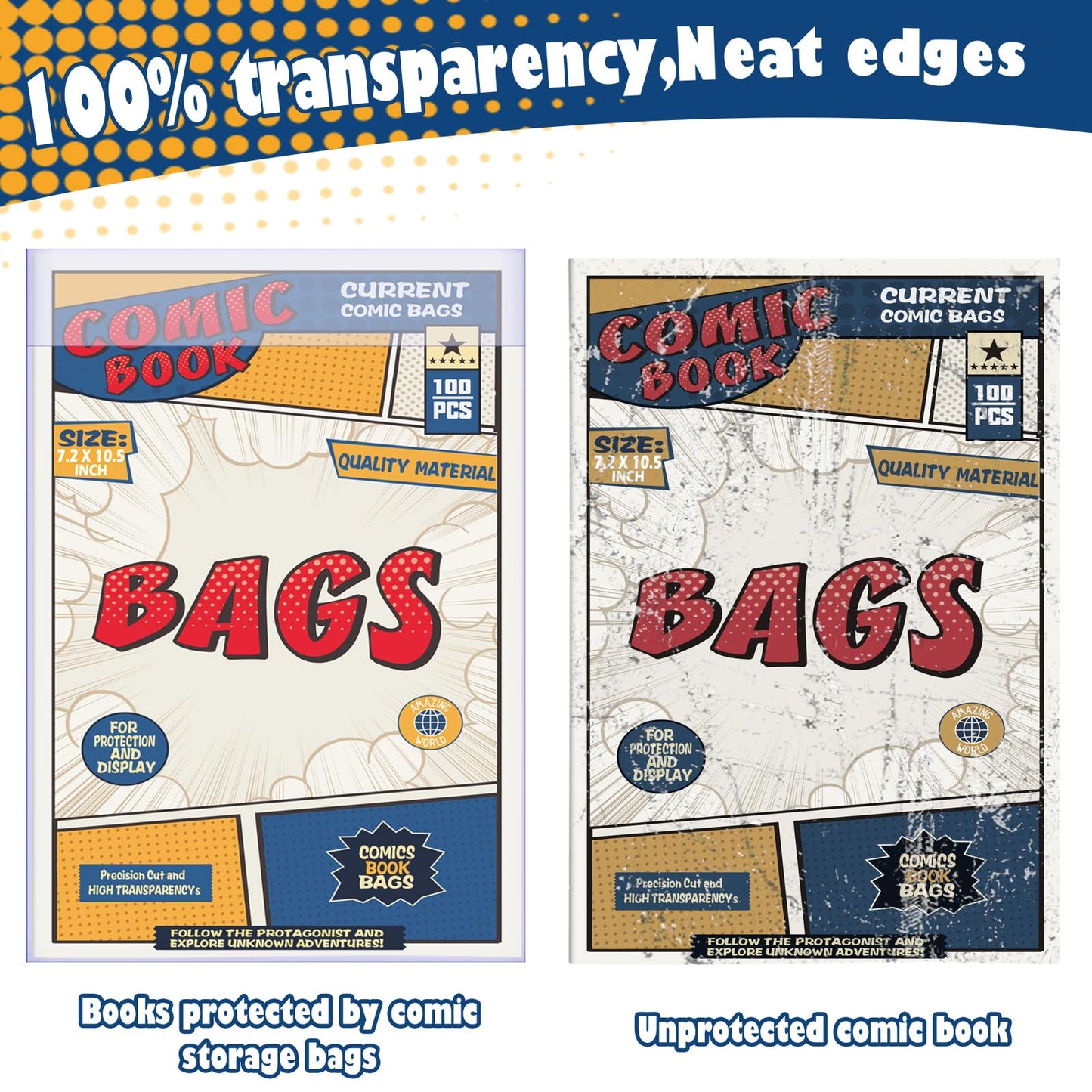 Leffis 200 Count Comic Book Current Size Bags and Boards Transparent Acid-Free and Reusable Comic Book Sleeves for Regular Comics (Bags and Boards X 200PCS)