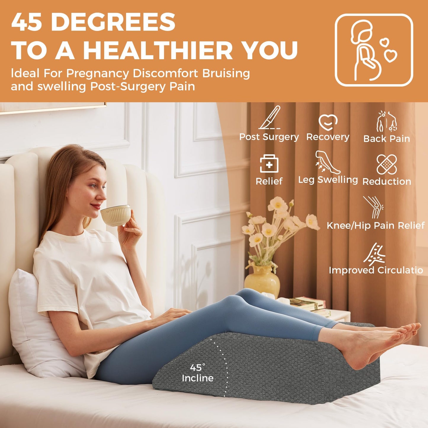 BIEEZZK Leg Pillow Elevation Blood Circulation, Leg Elevating Pillows for After Surgery, Sleeping, Memory Foam Wedge Pillow for Legs Swelling, Foot Knee Pillow for Back Pain, 23.6×16.8×8in, Dark Grey