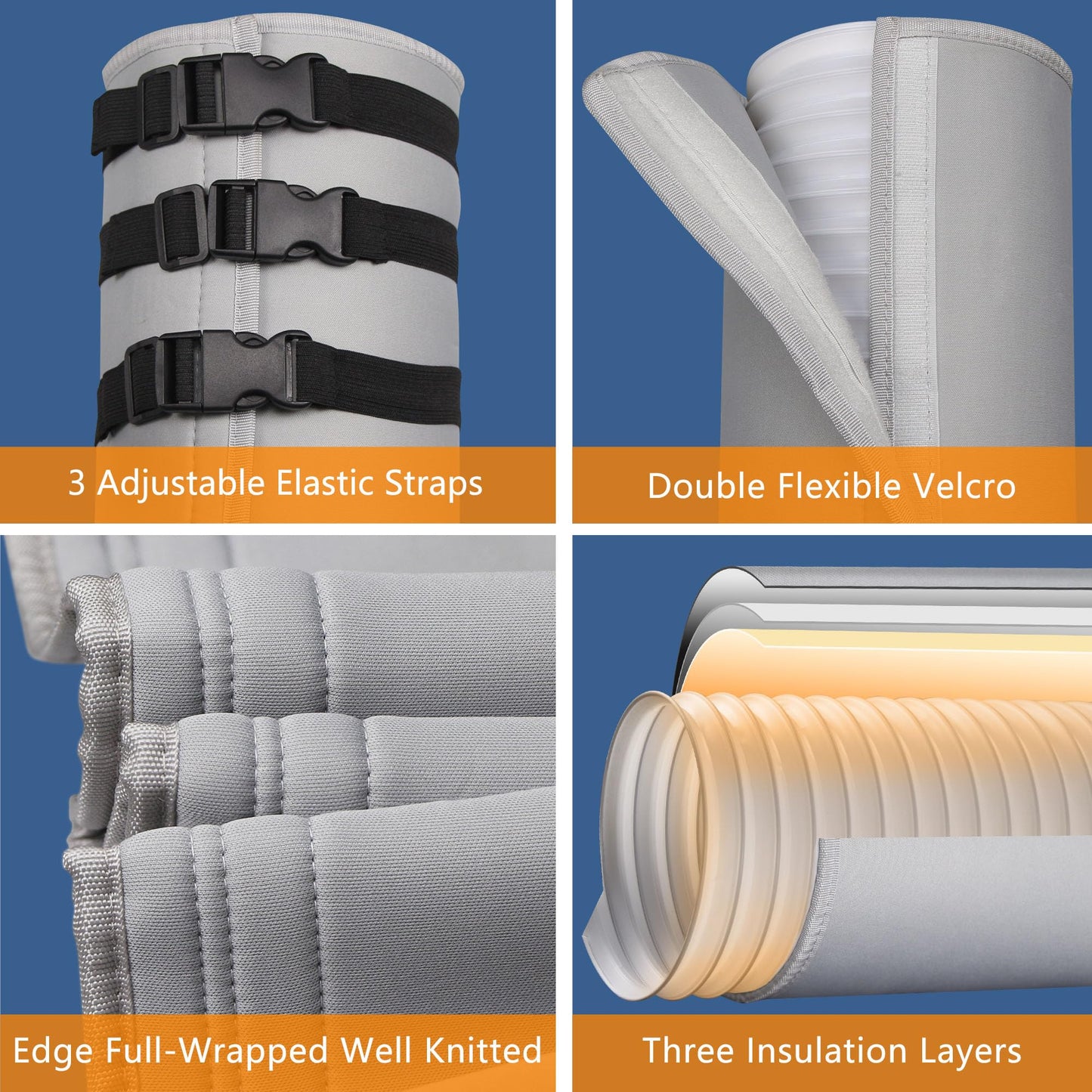 Portable AC Hose Insulation Sleeve Set of 2, Portable Air Conditioners Insulated Hose Cover Wrap, Fit 5" & 5.9" Diameter Exhaust Hose, Easy Installation with 6*Adjustable Buckle Straps, Light Gray