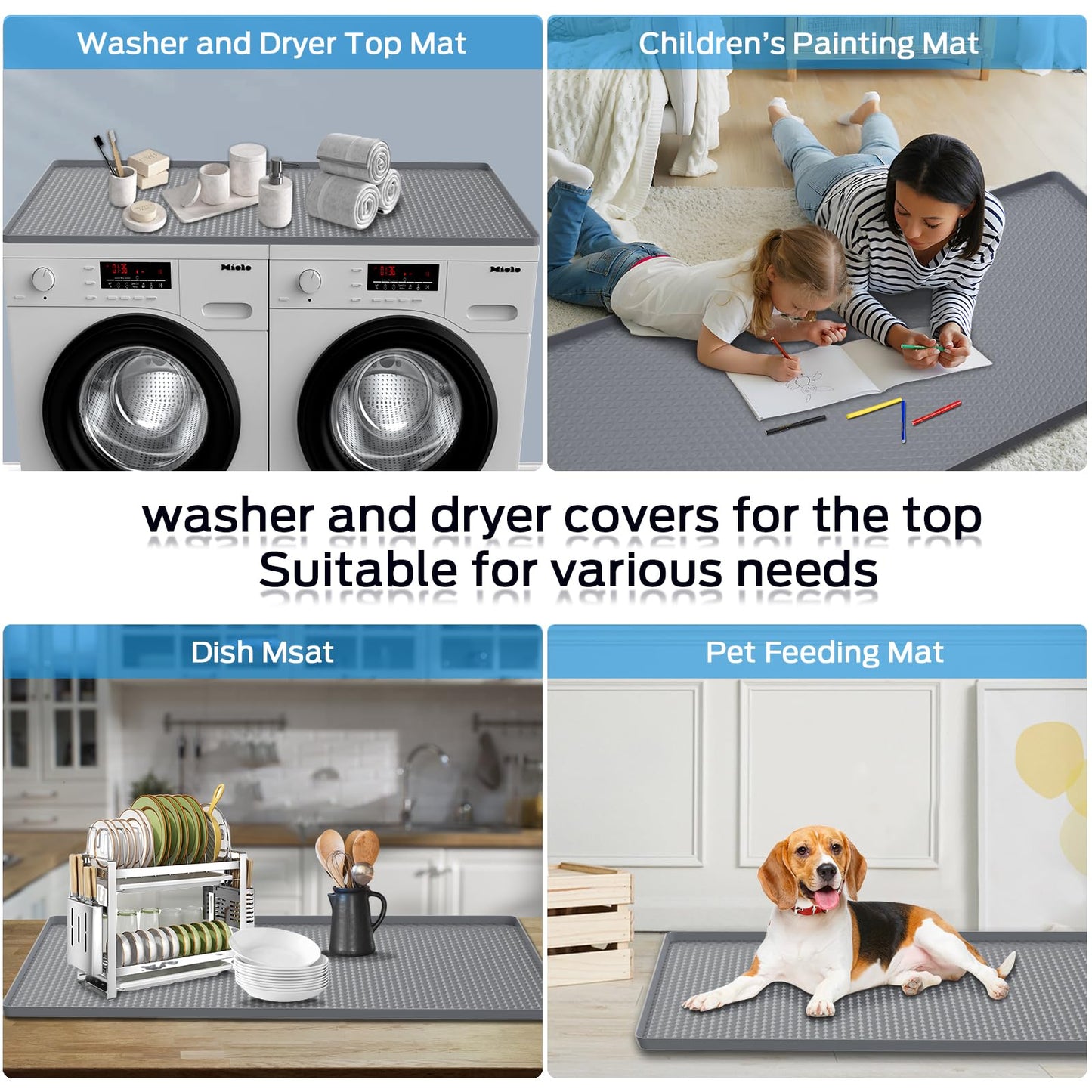 54" x 27.5" Washer and Dryer Covers for the Top，Waterproof and non-slip Washing Machine Cover，Applies to Kitchen、laundry room organization，Washer Dryer Countertop. (Gray)