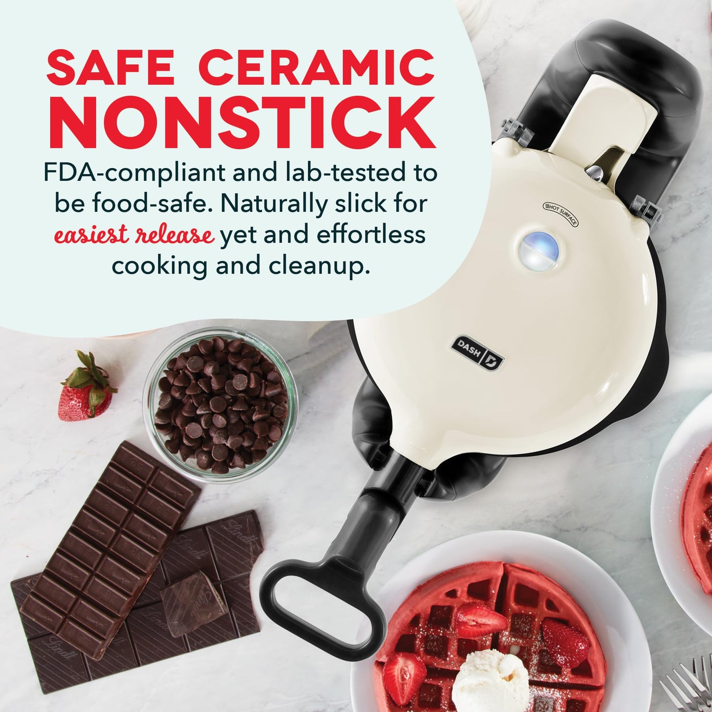 Dash Flip Belgian Waffle Maker - For Thick, Fluffy Single-Serve Waffles - Features Ceramic Nonstick Plates and Easy Flip Design - Cream