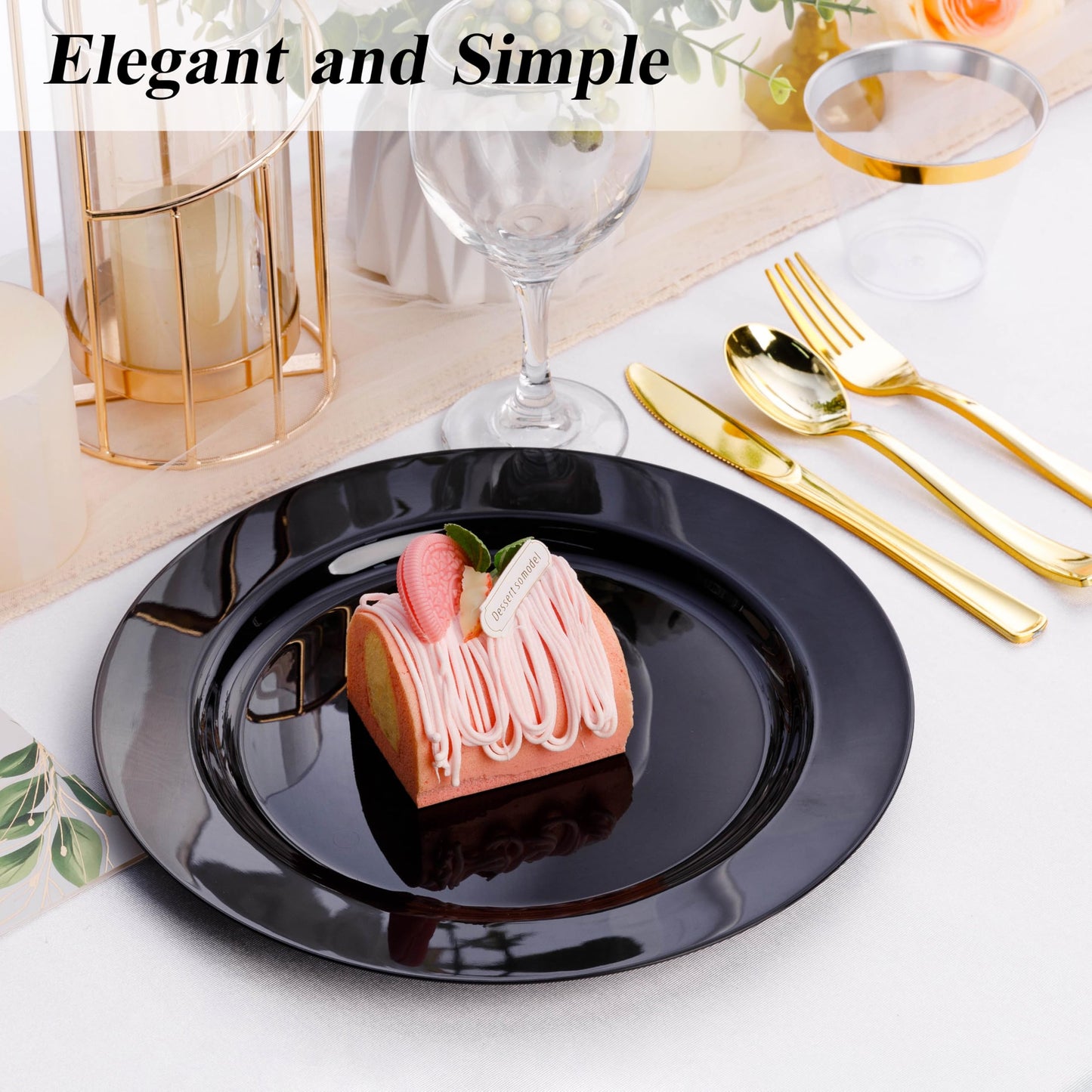 Bestluck 100PCS Black Plastic Dinner Plates 10inch, Premium Hard Disposable Plates for Party, Wedding