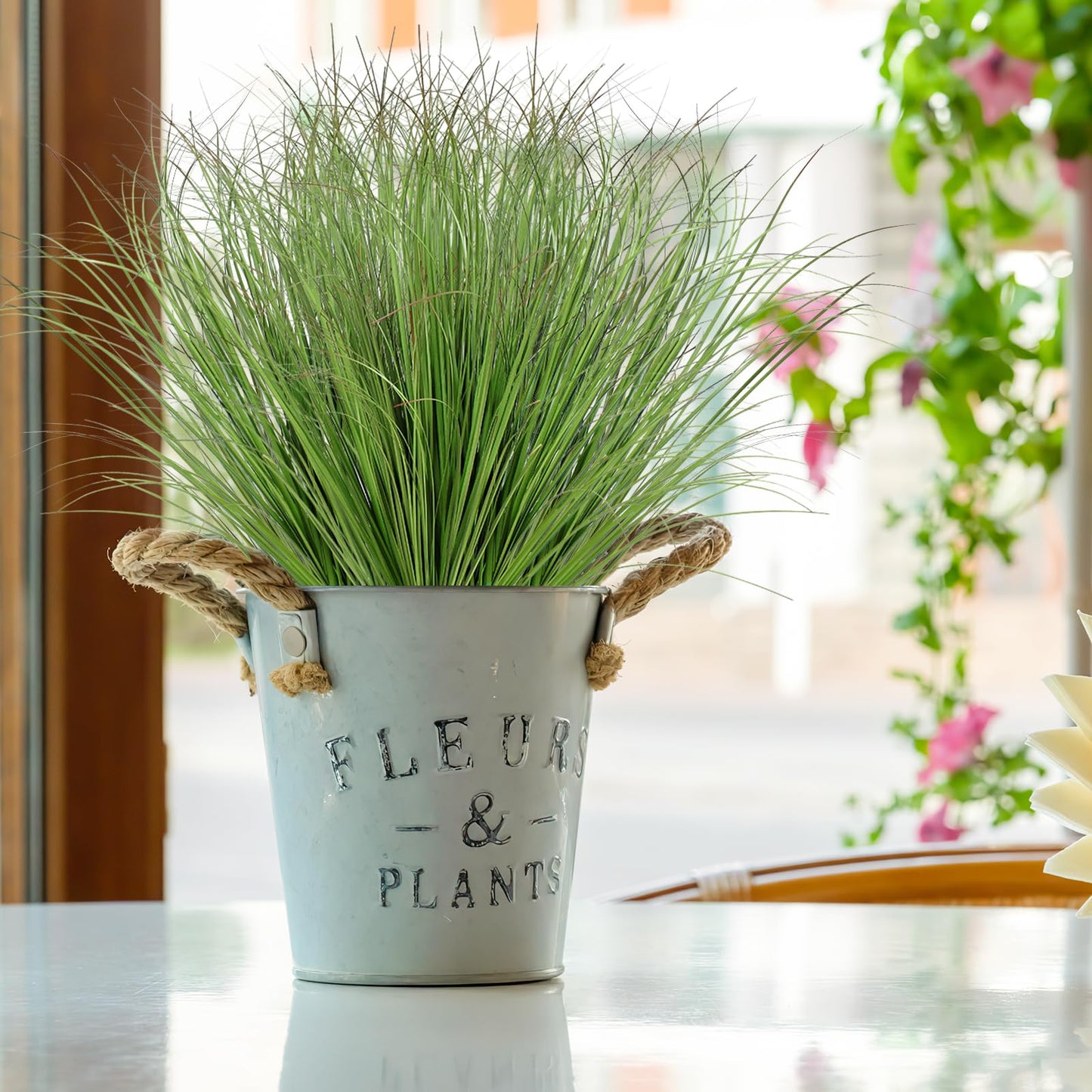 UXORSN 32 Bundles Artificial Plants Onion Grass Outdoor 20 Inch Tall Fake Shrubs Wheat Grass UV Resistant Greenery Stems Faux Bushes Plant for Indoor Outdoor Garden Office Home Decor, Green