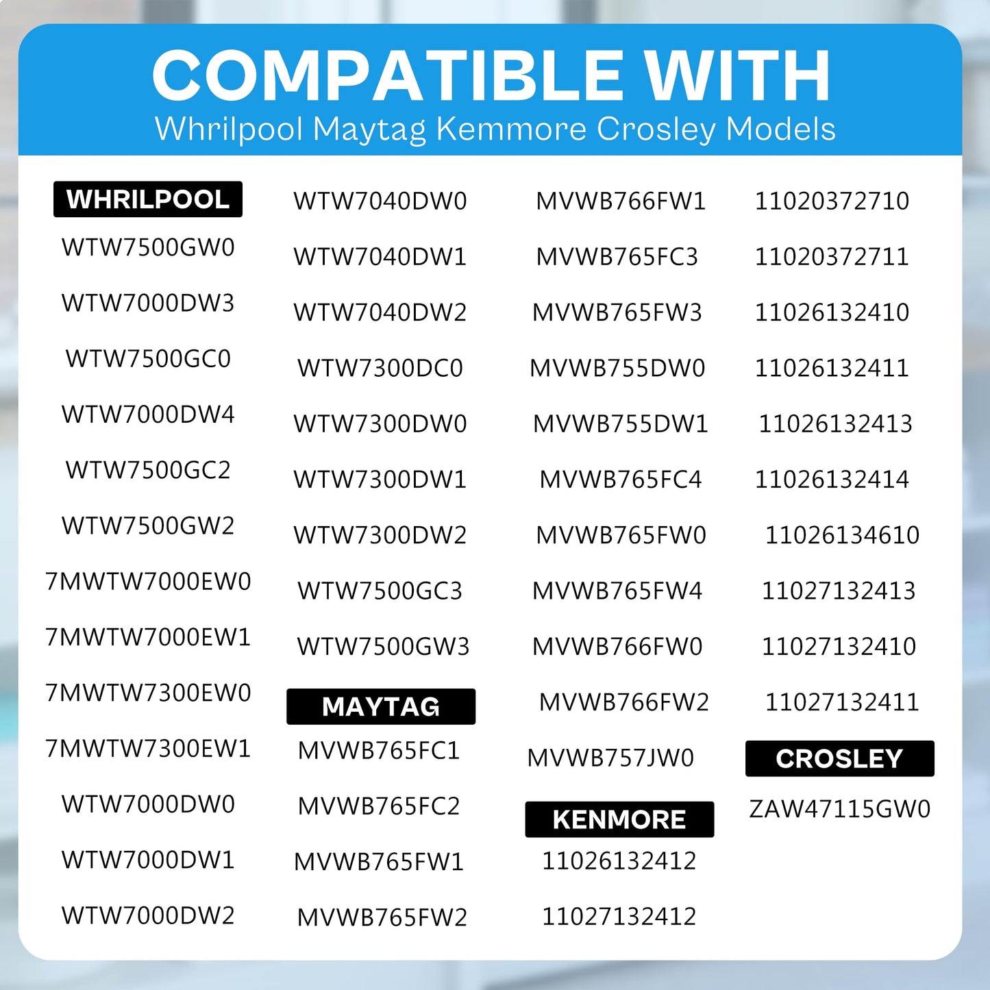 Upgraded MVWB765FW3 MVWB765FW4 WTW7500GC2 W11130359 Washer Suspension Rod Kit for Maytag Whirlpool Kenmore Washer WTW7040DW0 MVWB765FC3 7MWTW7000EW0 7MWTW7300EW0 WTW7500GW0 11026132413