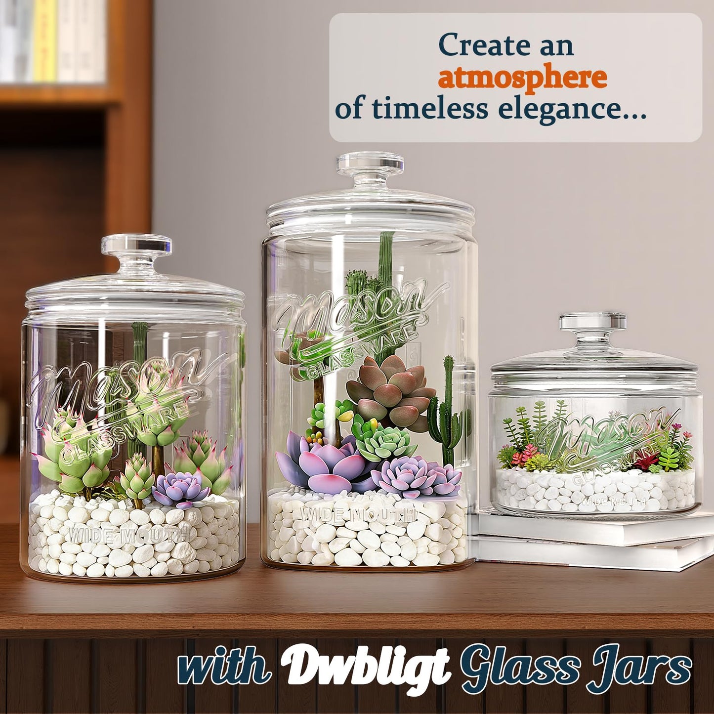 Dwbligt 2 Pack 1 Gallon Glass Cookie Jar with Lid, Glass Canisters for Pantry Organizers & Storage, Wide Mouth Mason Jar for Flour Sugar, Sourdough Starter, Coffee, Dog Treat, Apothecary, Laundry Room