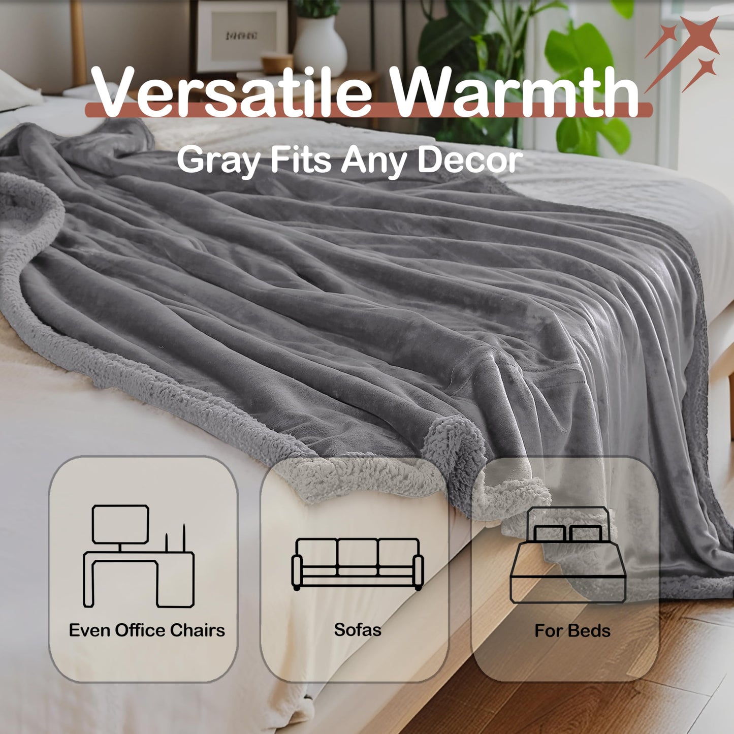 Electric Heated Blanket Full 72"x84"- 5 Heat & 10H Auto-Off, ETL Certified, Microplush Flannel & Sherpa, Same Color Both Sides, Machine Washable, Overheat Protection, Gifts for Home/Bedroom/Sofa, Gray