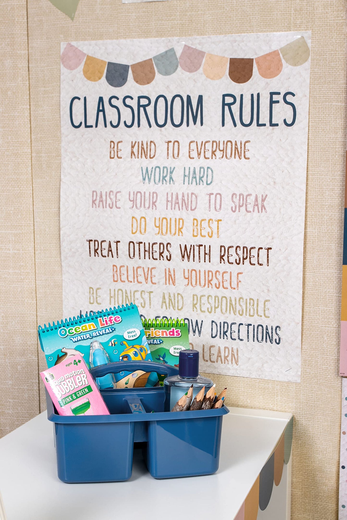 Teacher Created Resources Slate Blue Portable Plastic Storage Caddy 6-Pack for Classrooms, Kids Room, and Office Organization, 3 Compartments