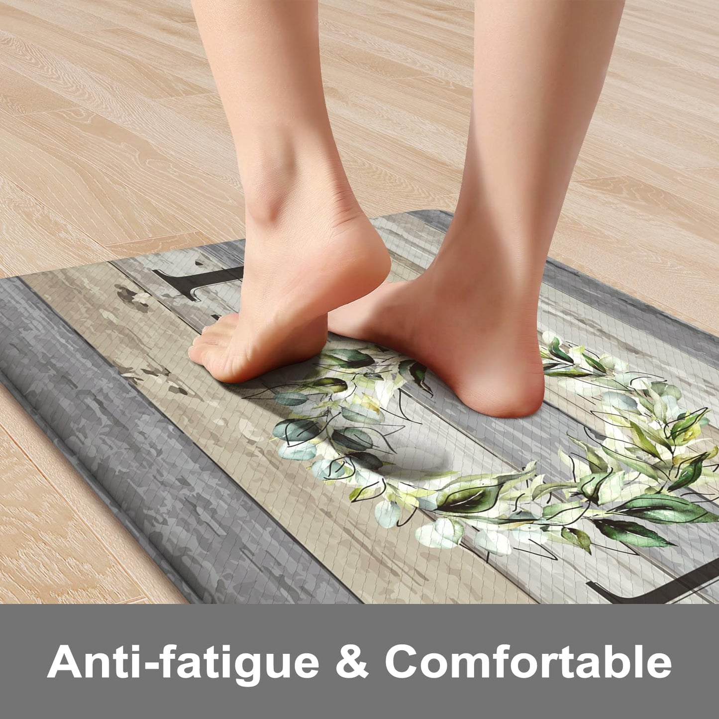 KIMODE Kitchen Mats for Floor 17"x47"+17"x29", Farmhouse Kitchen Rugs Sets of 2, Anti Fatigue Mats for Kitchen Floor, Cushioned Comfort Kitchen Floor Mats for Sink, Laundry, Desk Grey