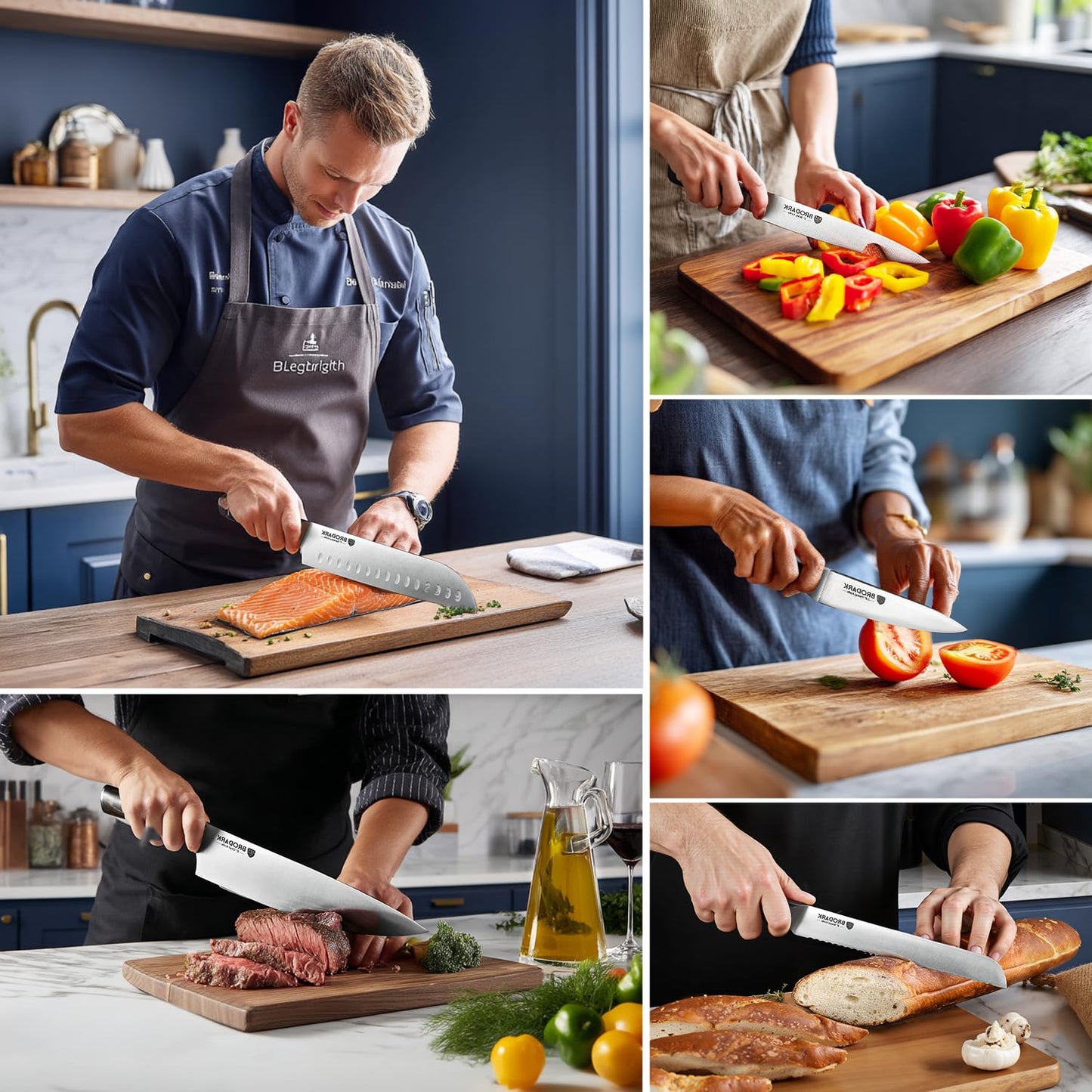 15 Piecs Knife Block Set: Ultra Sharp Kitchen Knife Set with Block and Sharpener, German Stainless Steel Professional Chef Knife Set with Ergonomic Handle, Full Tang Design