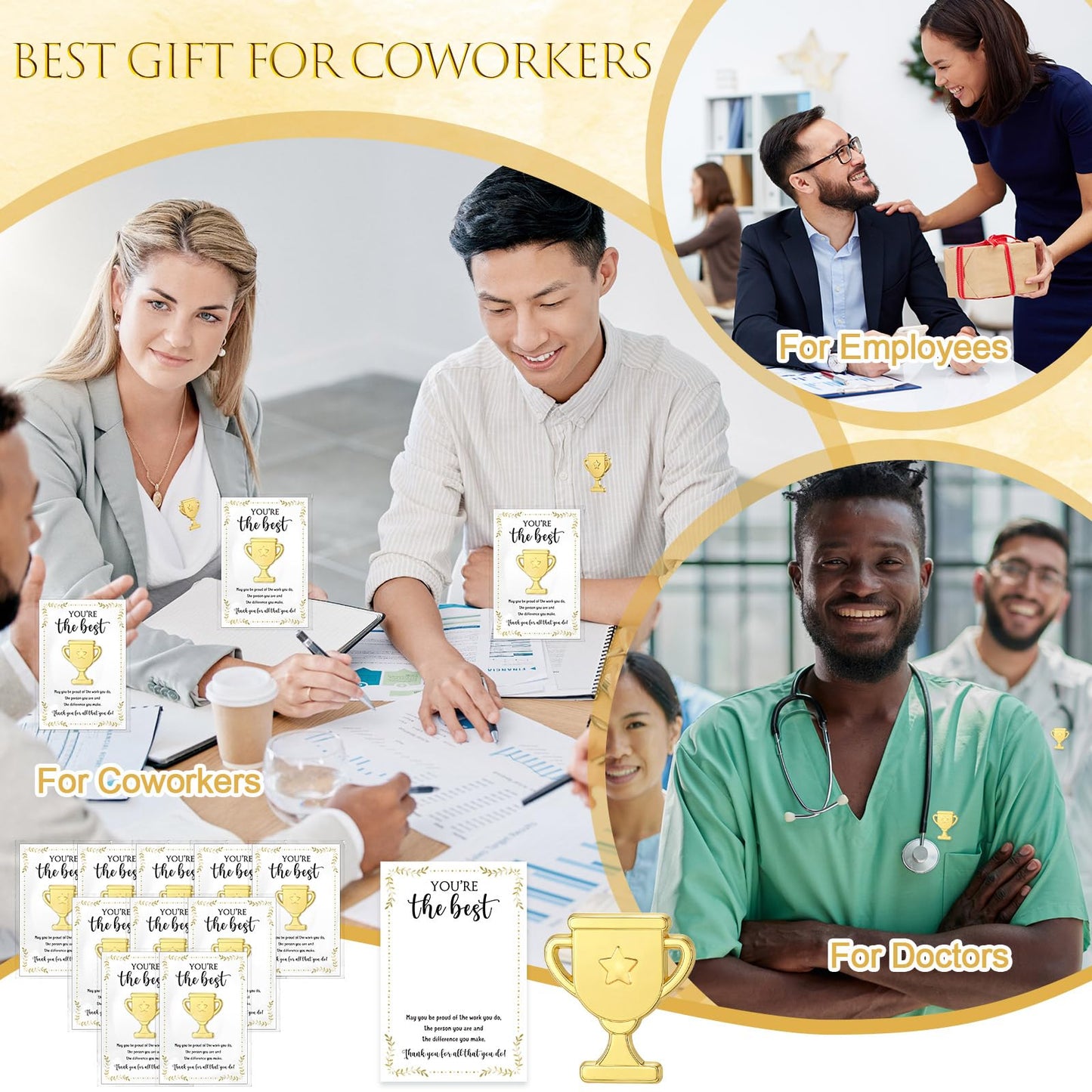 Juinte 60 Sets Employee Appreciation Gifts Bulk Trophy Pins with Thank You Cards Organza Bags Inspirational Appreciation Recognition Gift for Team Staff Student Teacher Nurse (Star)