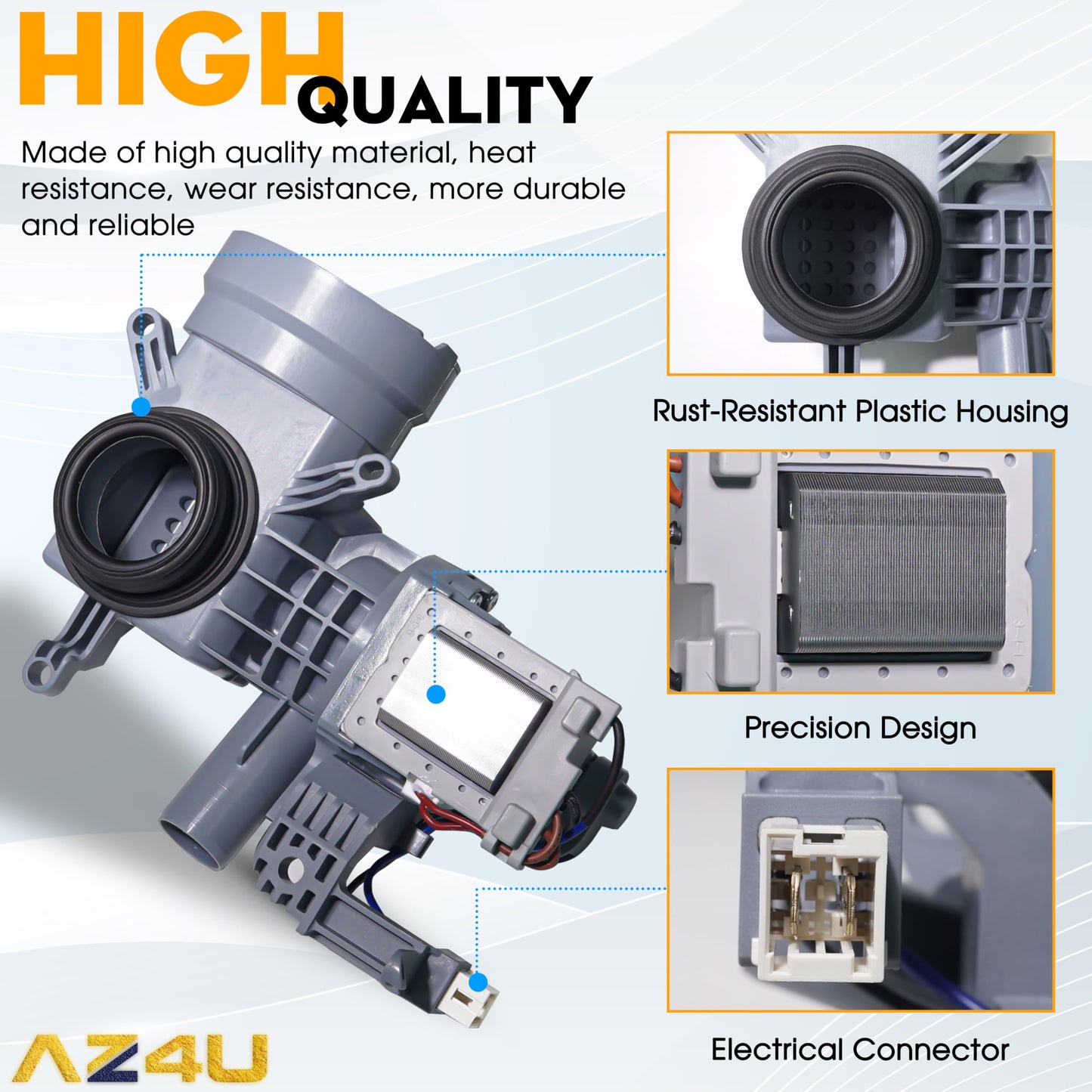 Upgrade For Maytag MHW3505FW0 MHW5500FC0 MHW5500FC1 MHW5500FW0 MHW3000BW2 MHW3505FW1 MHW4200BG2 MHW4300DW0 MHW5100DW0 MHW5400DC0 MHW6000AW1 MHW7100DC0 MHW7100DW0 MHW5500FW1 Replaces Washer Drain Pump